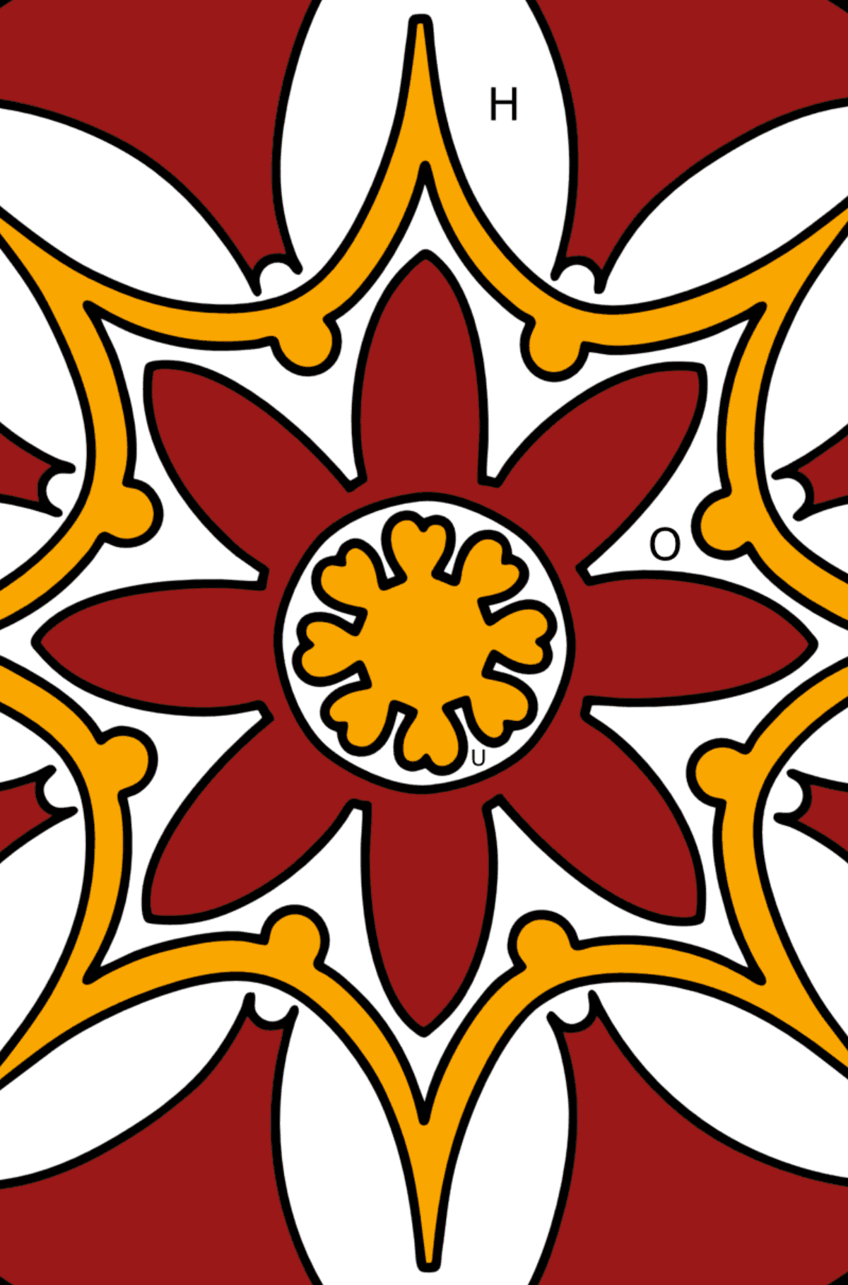 Coloriage mandala - 7 éléments - Coloriage par Lettres pour les Enfants