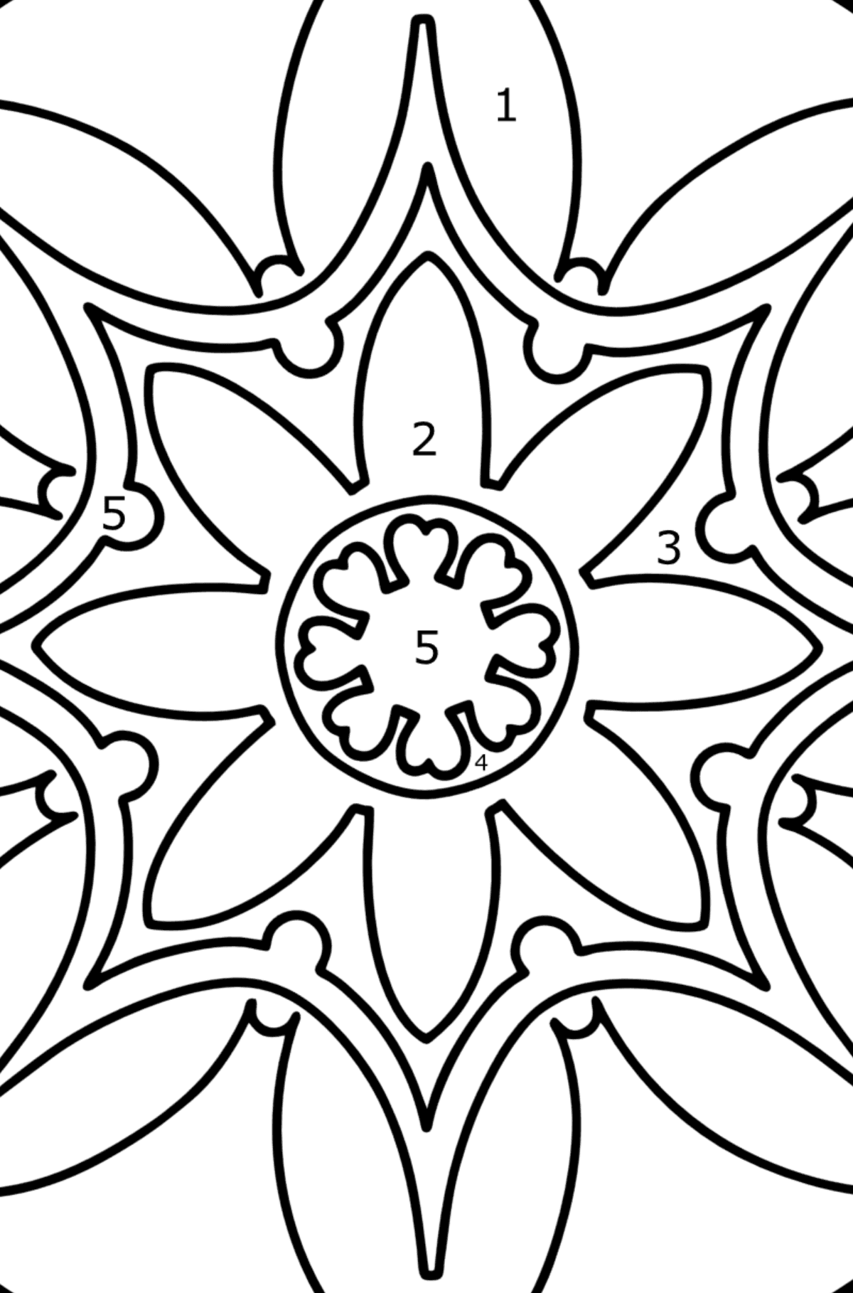 Mandala coloring page - 7 elements - Coloring by Numbers for Kids