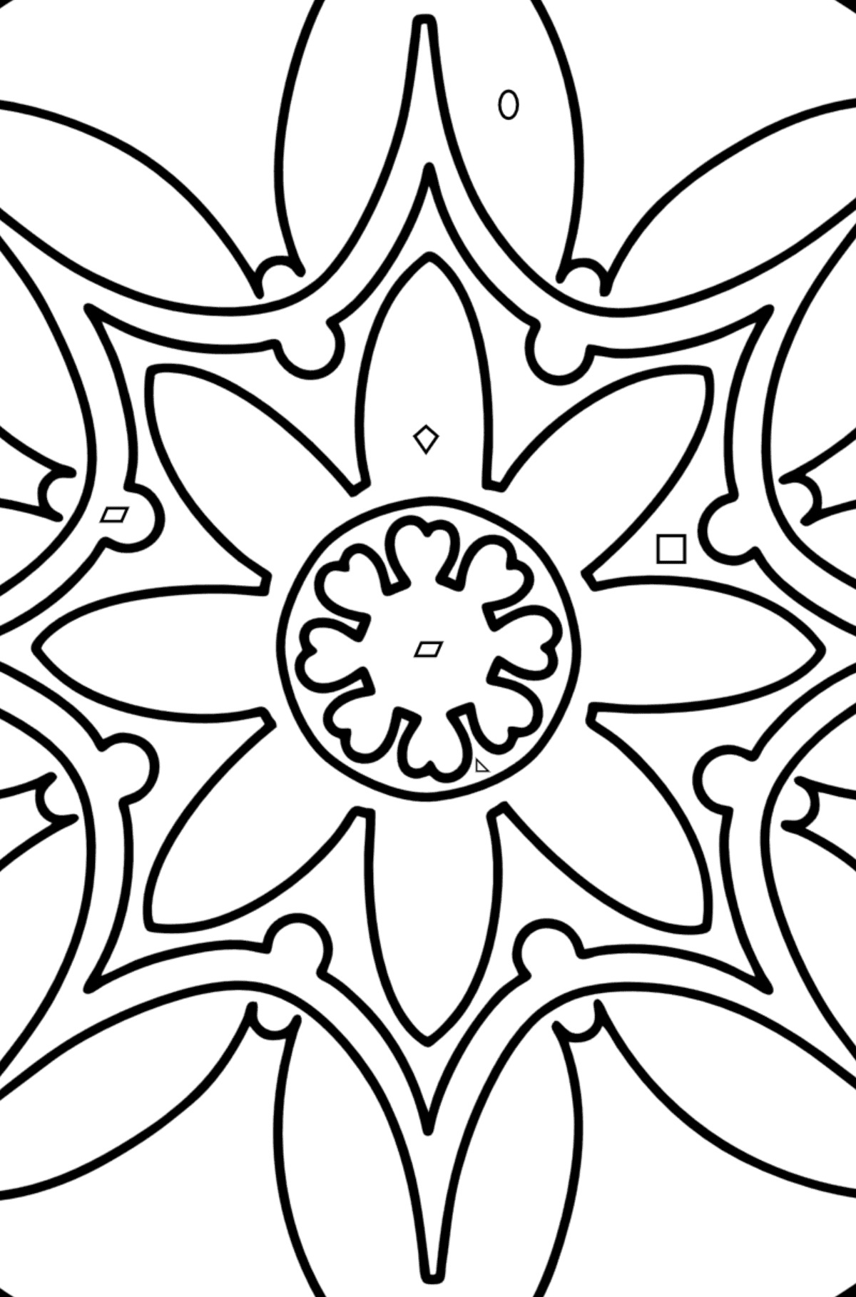 Mandala coloring page - 7 elements - Coloring by Geometric Shapes for Kids