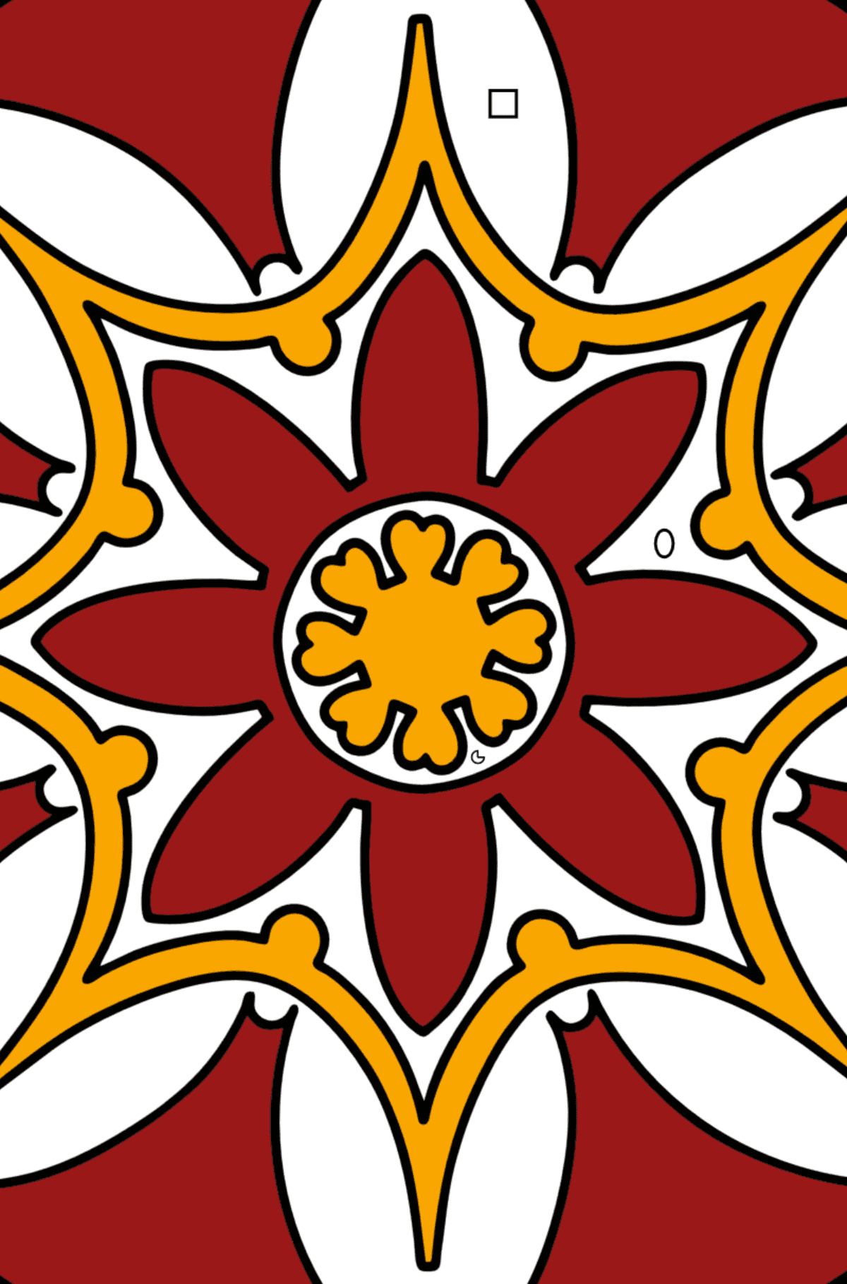 Dibujo para colorear Mandala - 7 elementos - Colorear por Símbolos para Niños