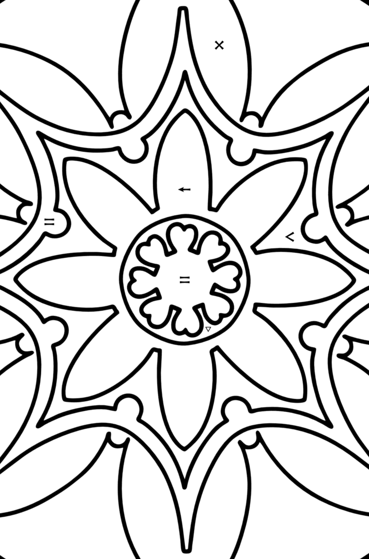 Mandala coloring page - 7 elements - Coloring by Symbols for Kids