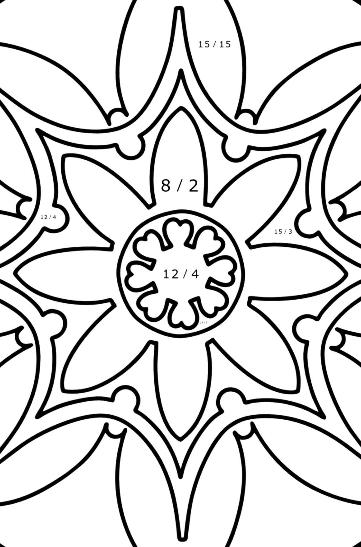 Mandala coloring page - 7 elements - Math Coloring - Division for Kids
