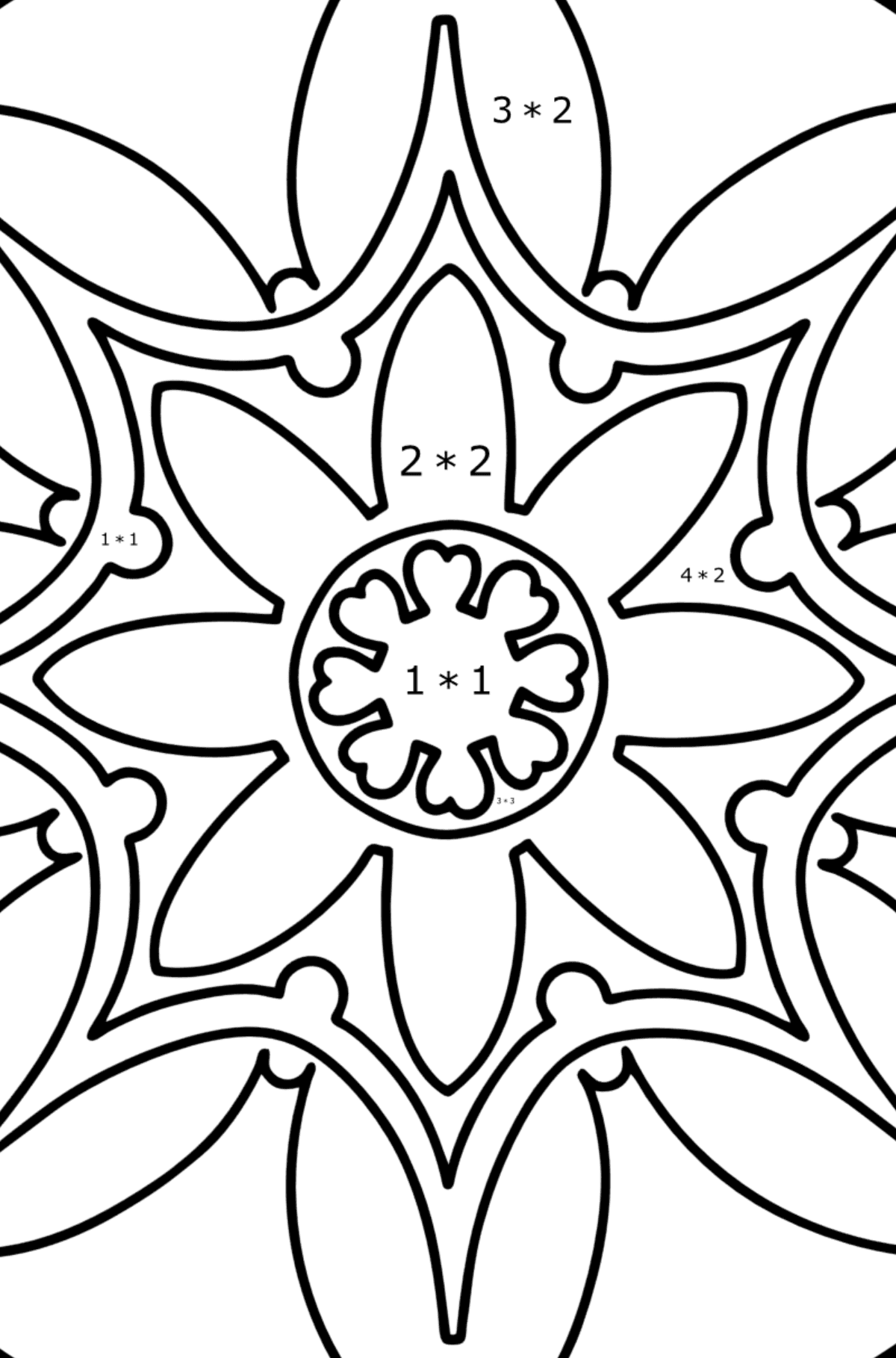 Mandala coloring page - 7 elements - Math Coloring - Multiplication for Kids