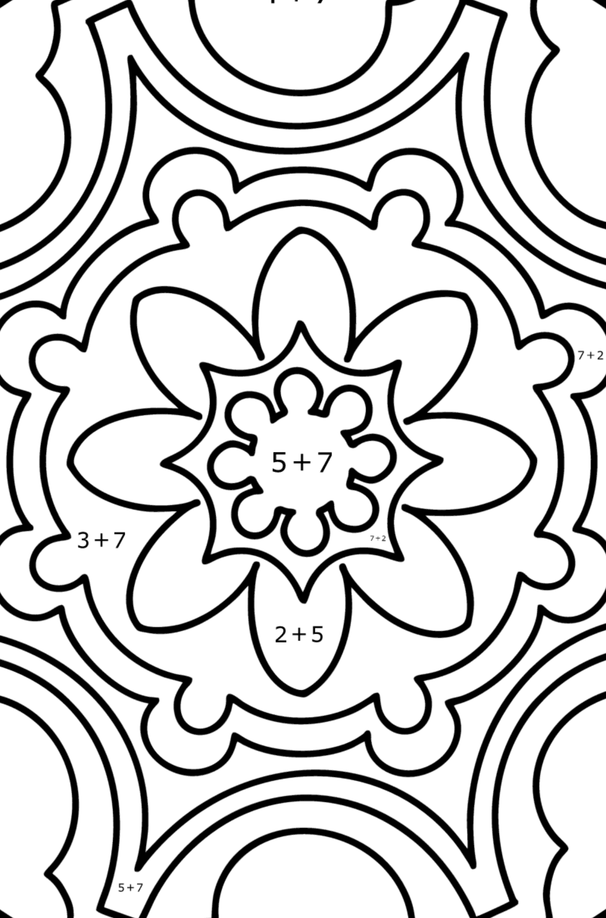 Mandala coloring page - 9 elements - Math Coloring - Addition for Kids