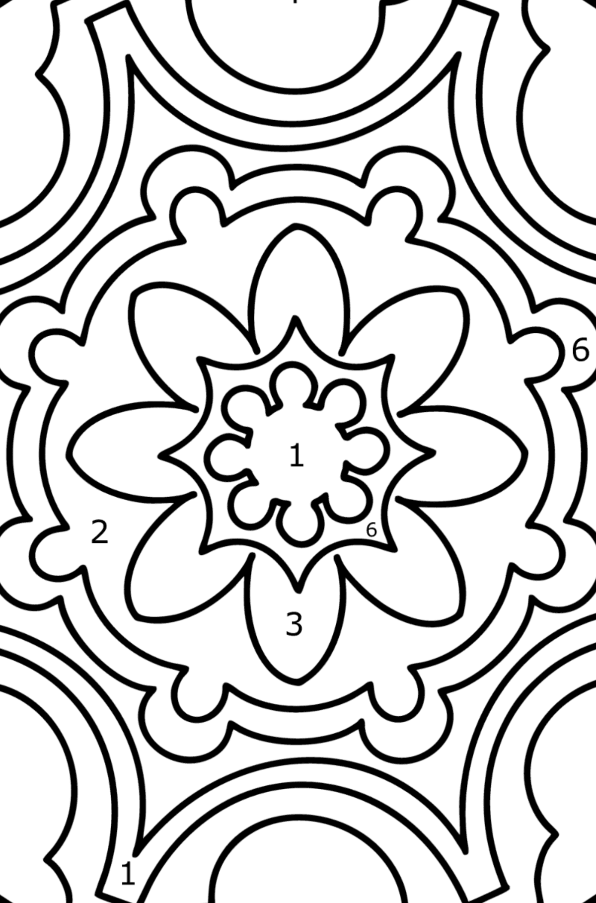 Mandala coloring page - 9 elements - Coloring by Numbers for Kids