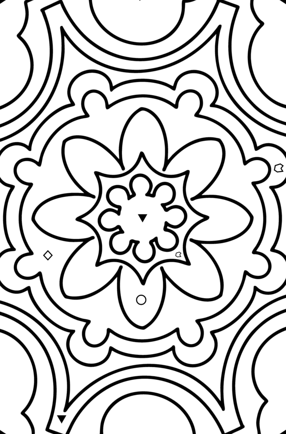 Mandala coloring page - 9 elements - Coloring by Symbols and Geometric Shapes for Kids