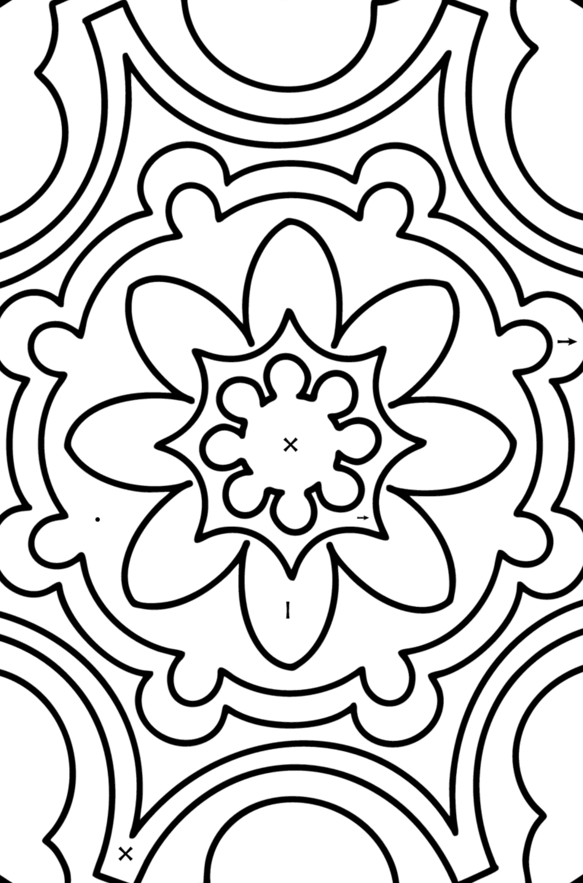 Mandala coloring page - 9 elements - Coloring by Symbols for Kids