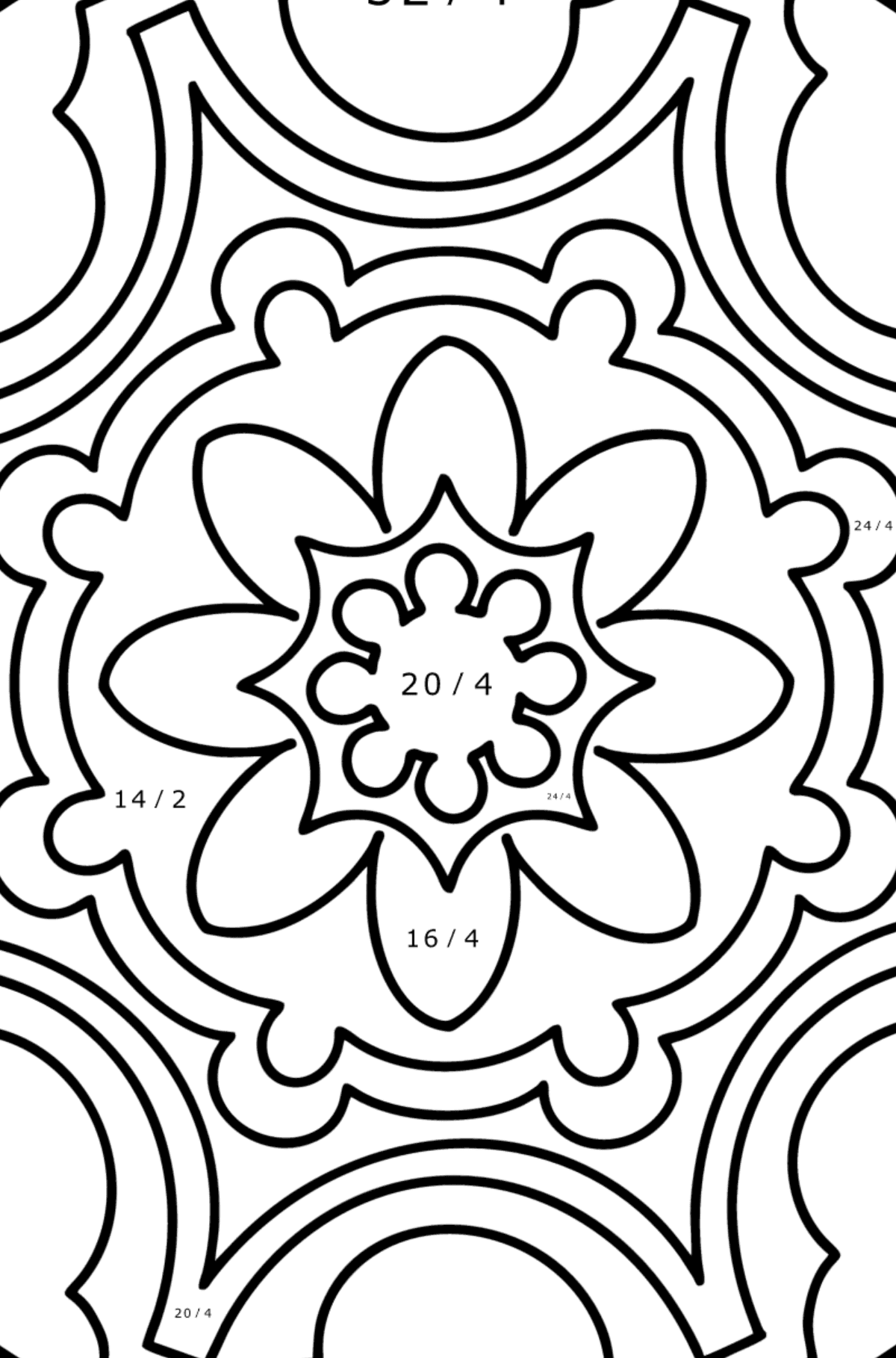Mandala coloring page - 9 elements - Math Coloring - Division for Kids
