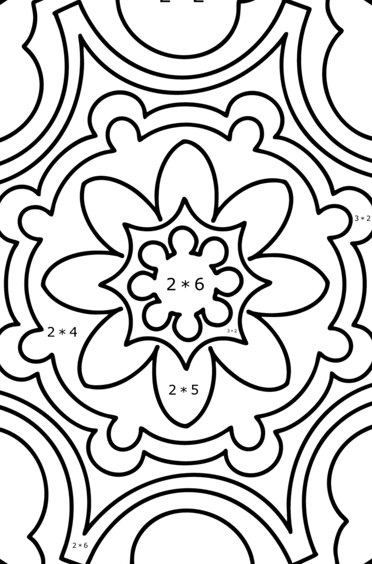 Mandala coloring page - 9 elements - Math Coloring - Multiplication for Kids