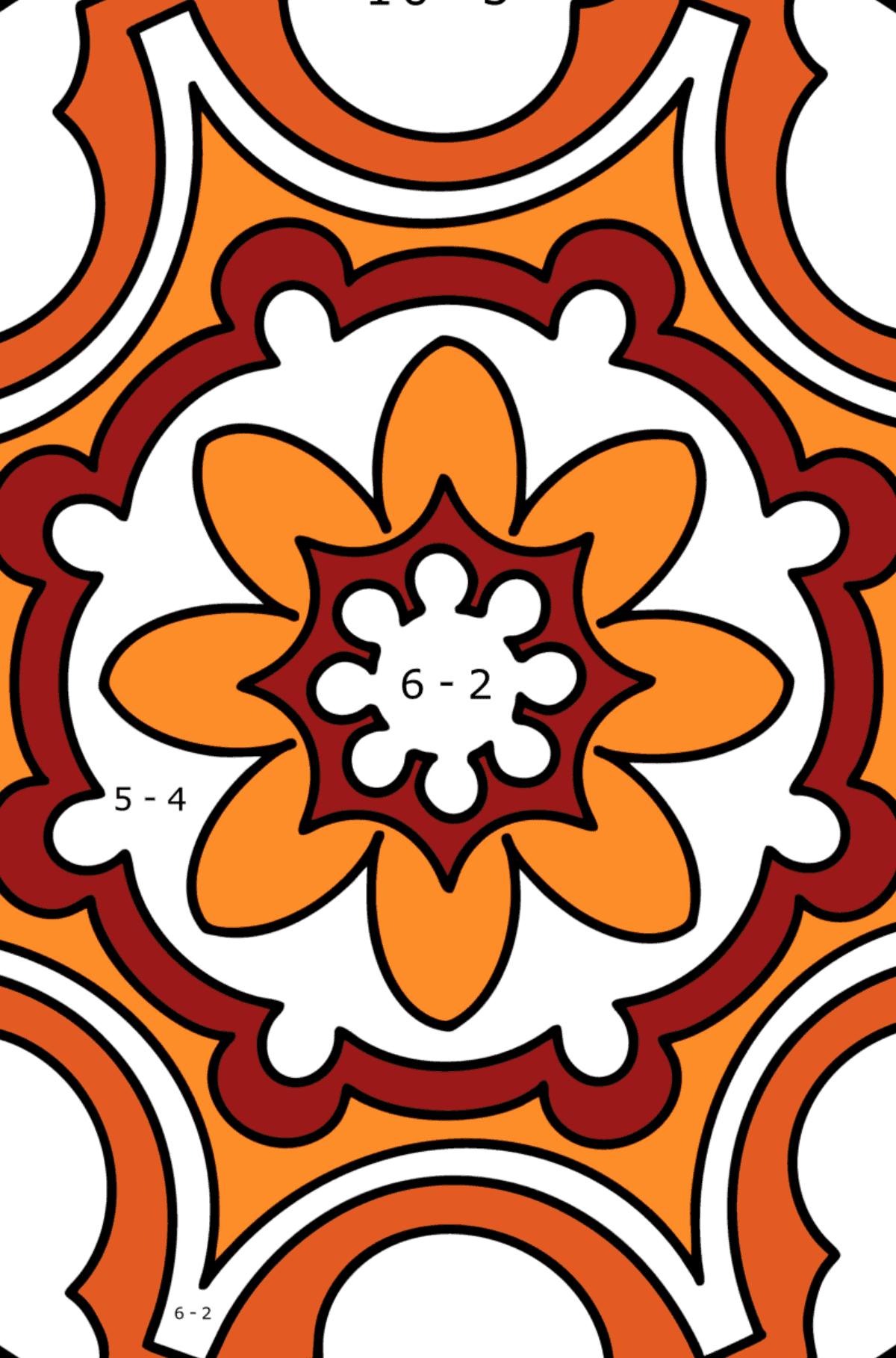 Kolorowanka Mandala - 9 elementów - Kolorowanki matematyczne odejmowanie dla dzieci