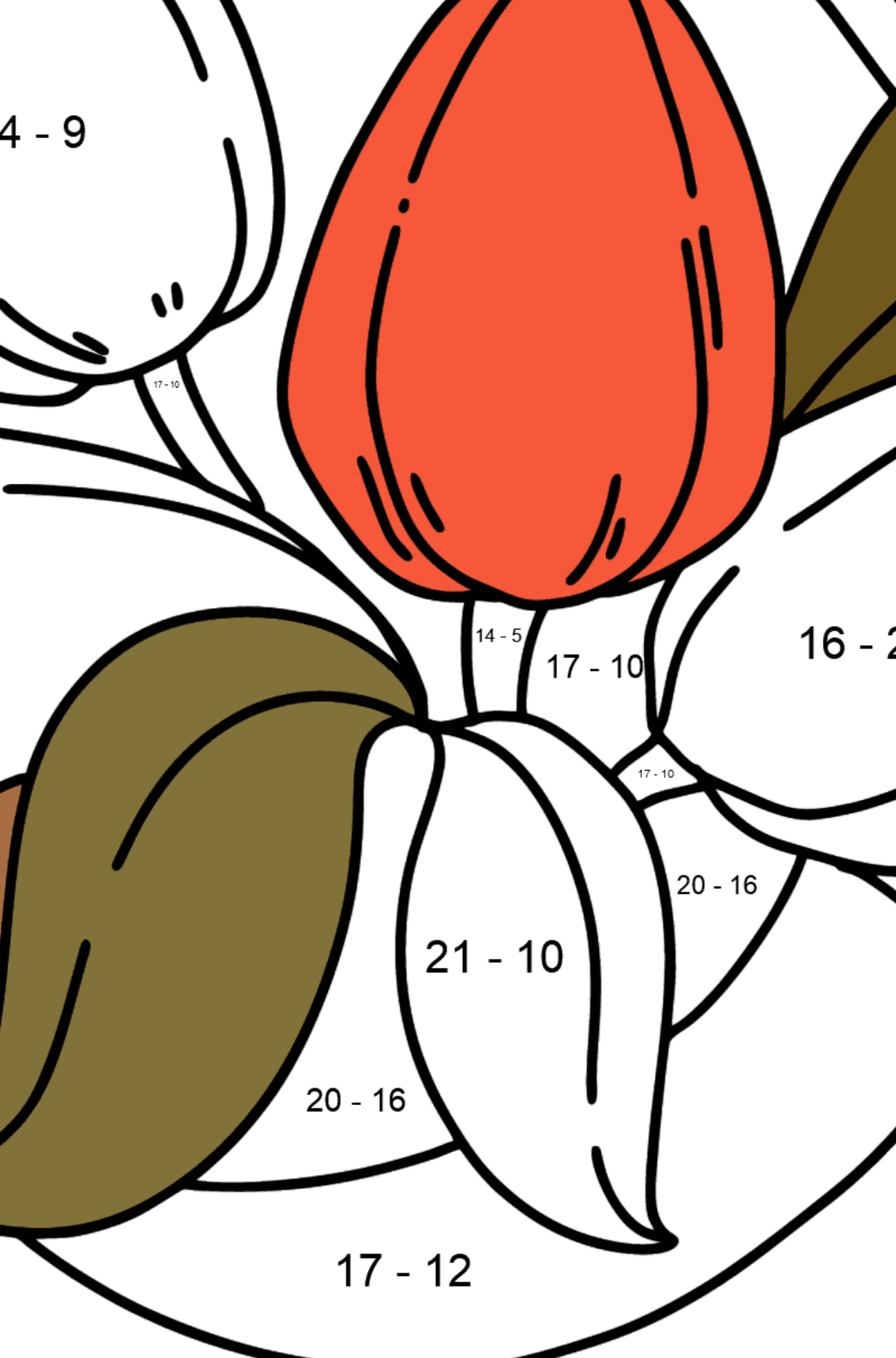 Раскраска тюльпаны на 8 марта - На Вычитание для Детей