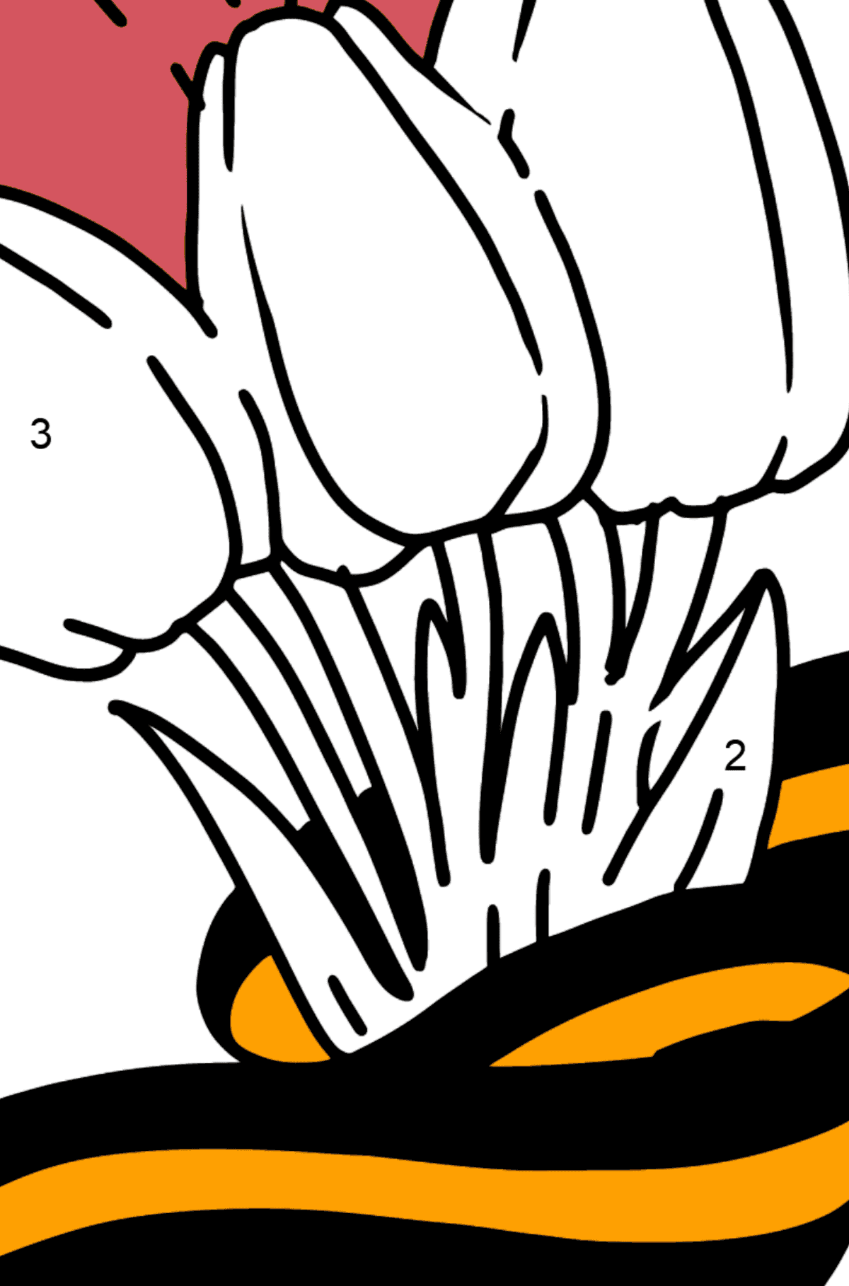 Раскраска 9 мая - Цветы - По Номерам для Детей