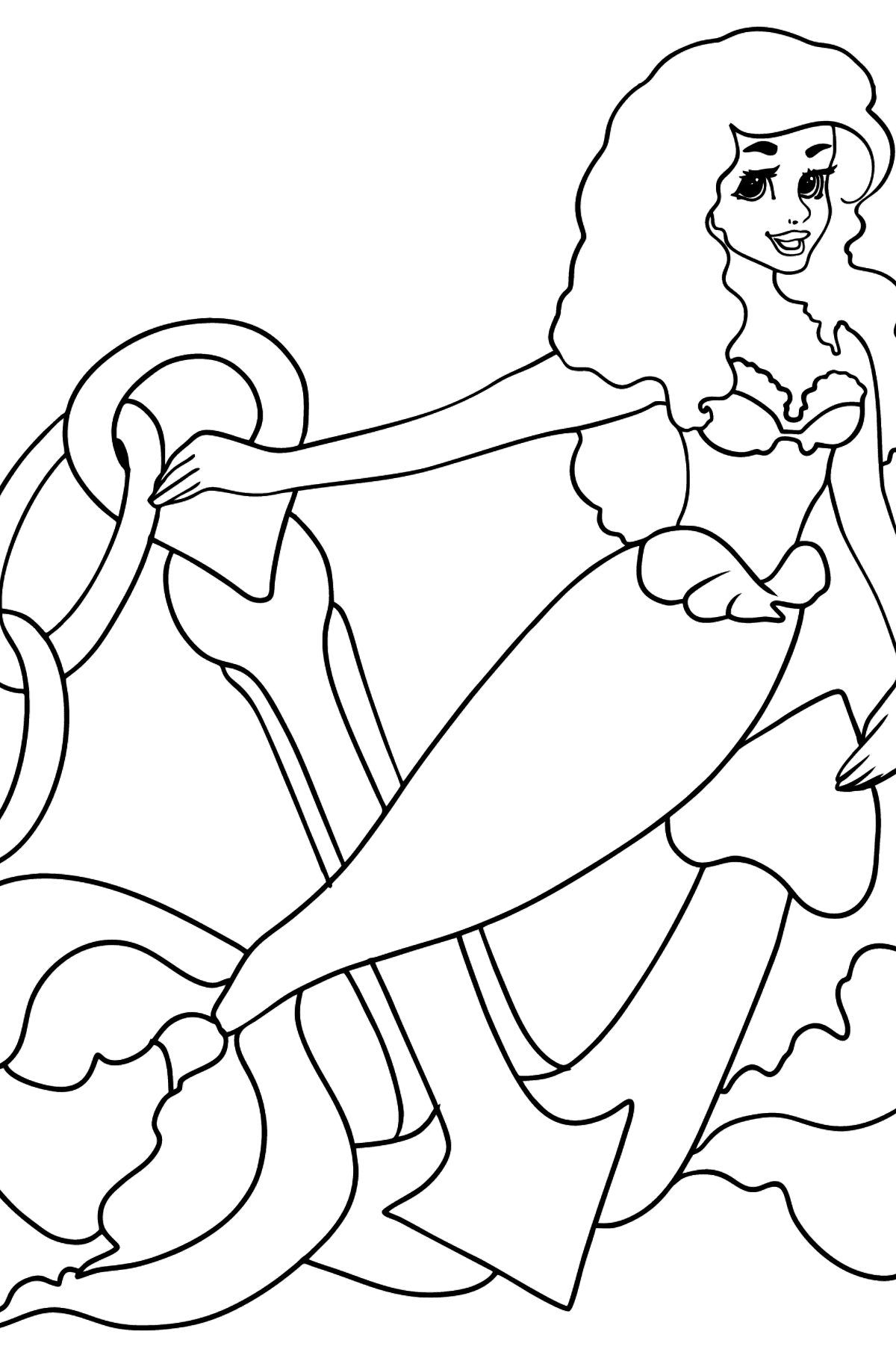 Coloring Page Mermaid and Anchor - Coloring Pages for Kids
