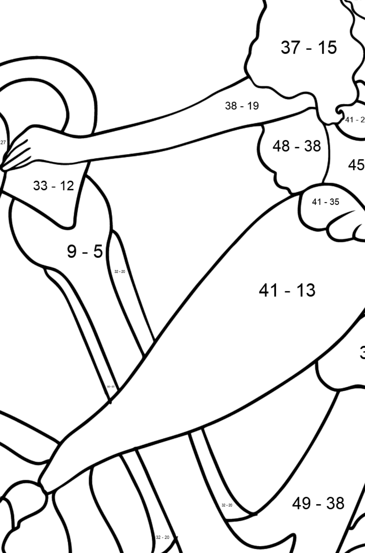 Ausmalbild Meerjungfrau und Anker - Mathe Ausmalbilder - Subtraktion für Kinder