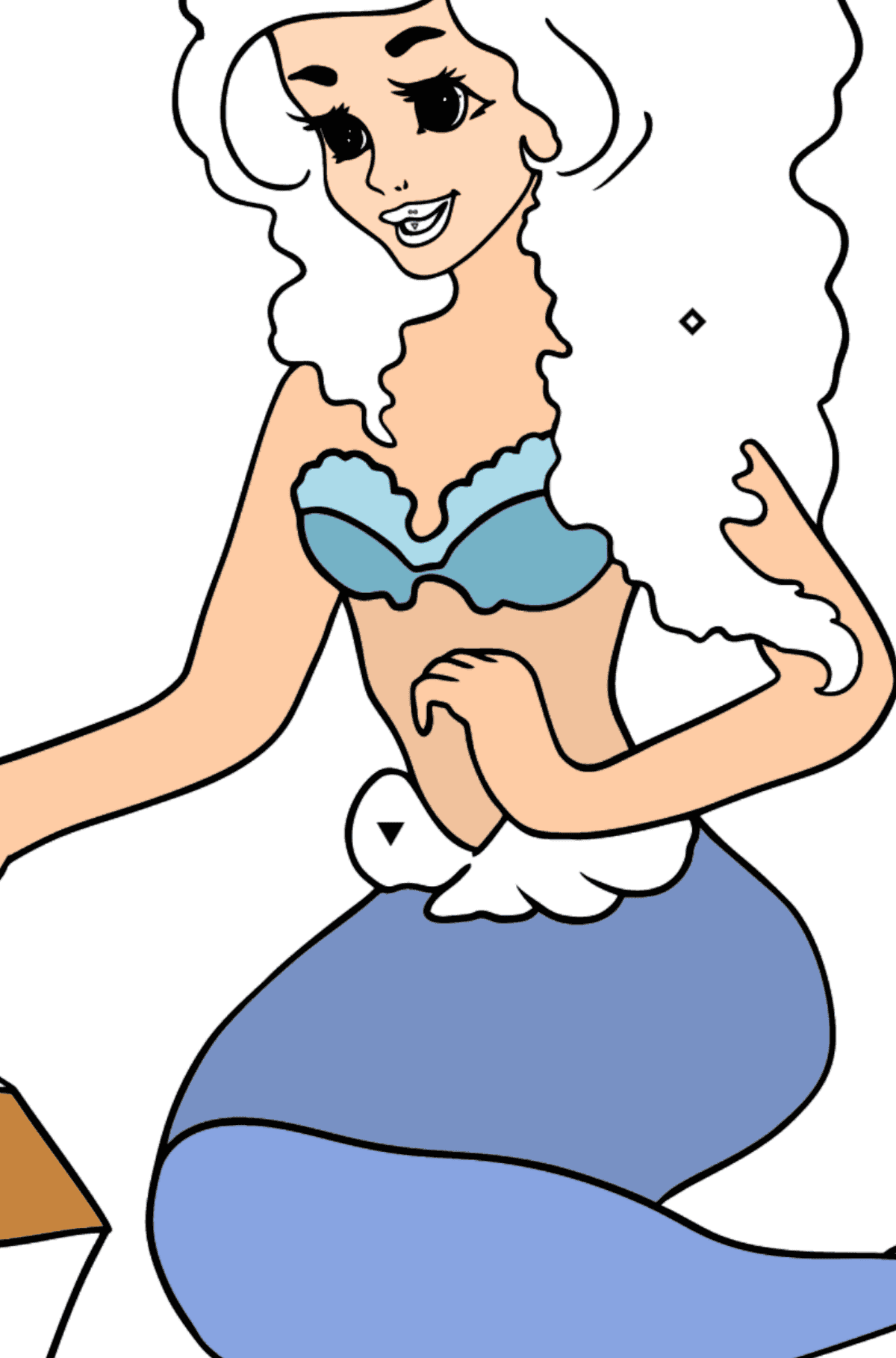 Ausmalbild Meerjungfrau und Brust - Ausmalen nach Symbolen für Kinder