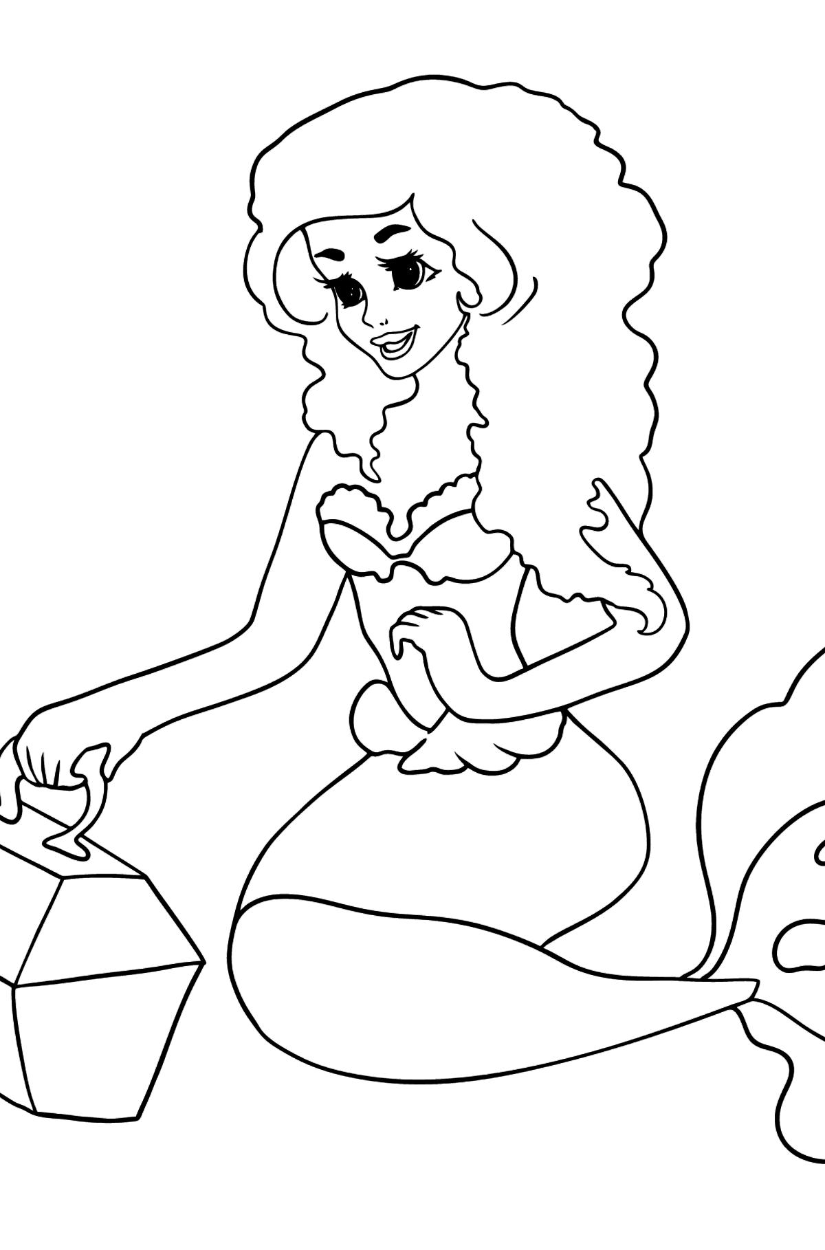 Coloring Page Mermaid and Chest - Coloring Pages for Kids