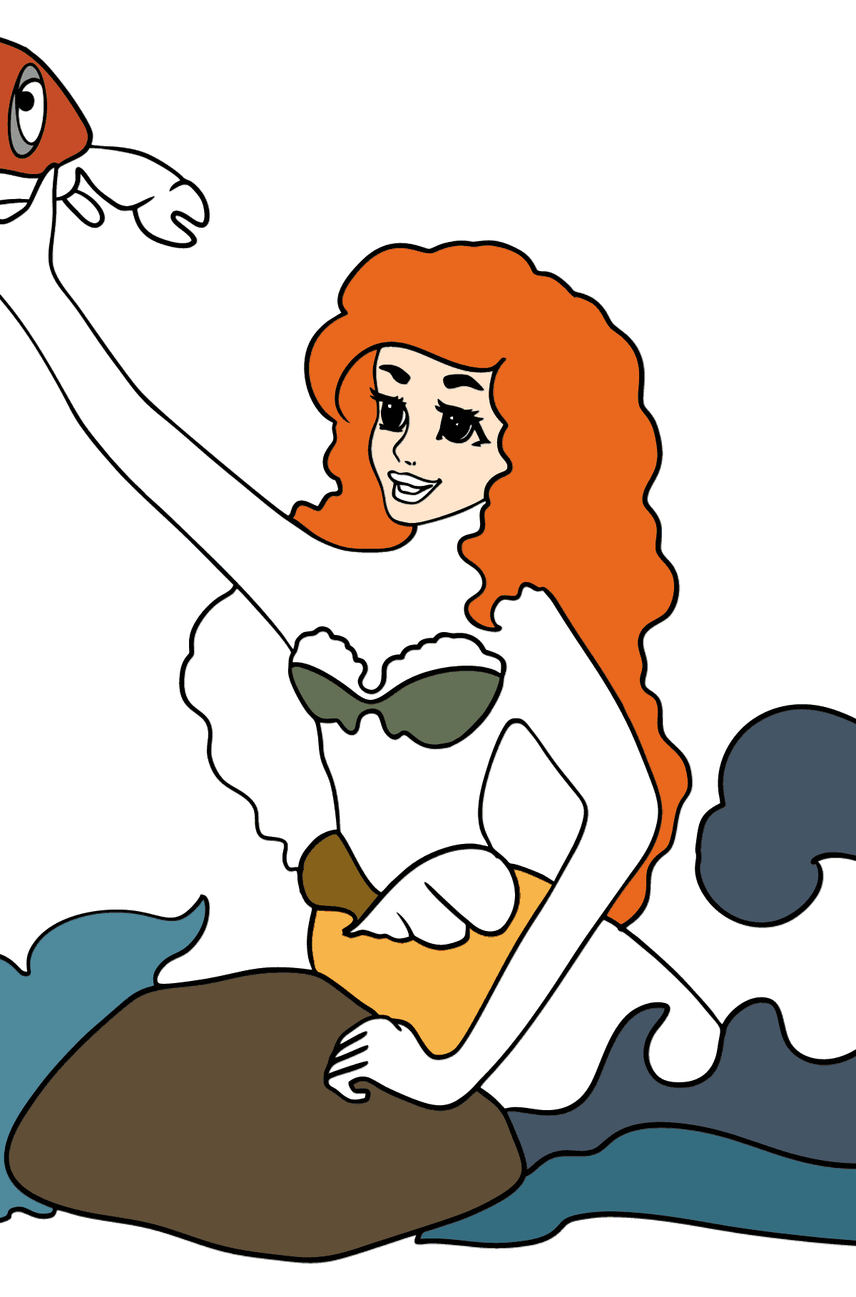 Coloring Page Mermaid and Crab - Coloring Pages for Kids