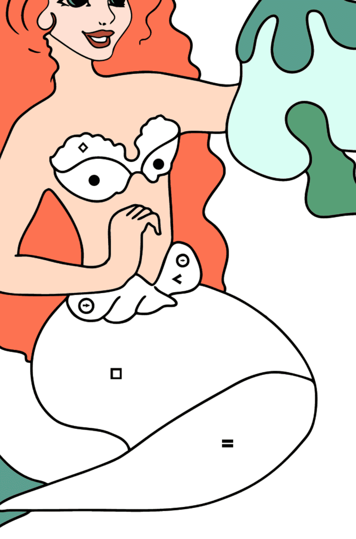 Ausmalbild Meerjungfrau und Medusa - Ausmalen nach Symbolen für Kinder