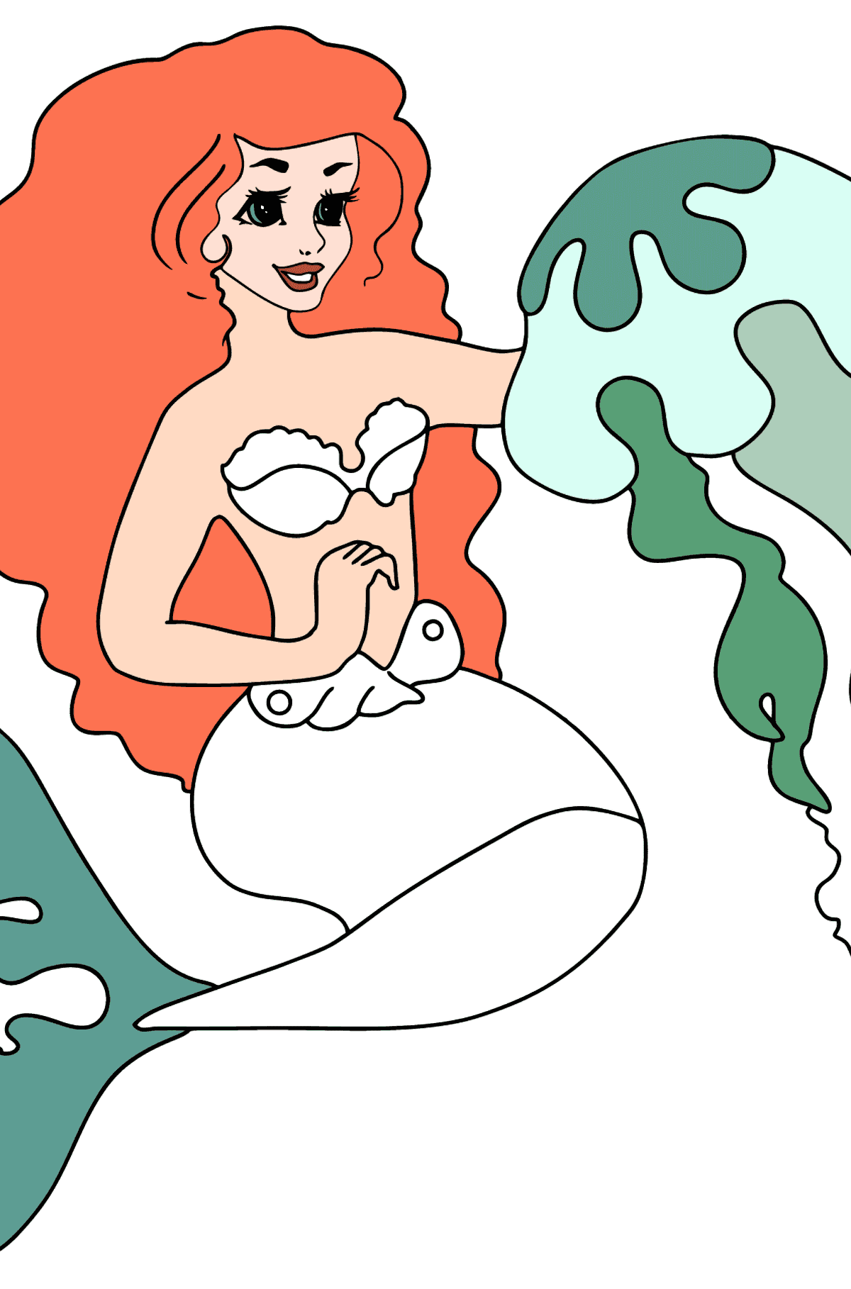 Boyama sayfası deniz kızı ve denizanası - Boyamalar çocuklar için