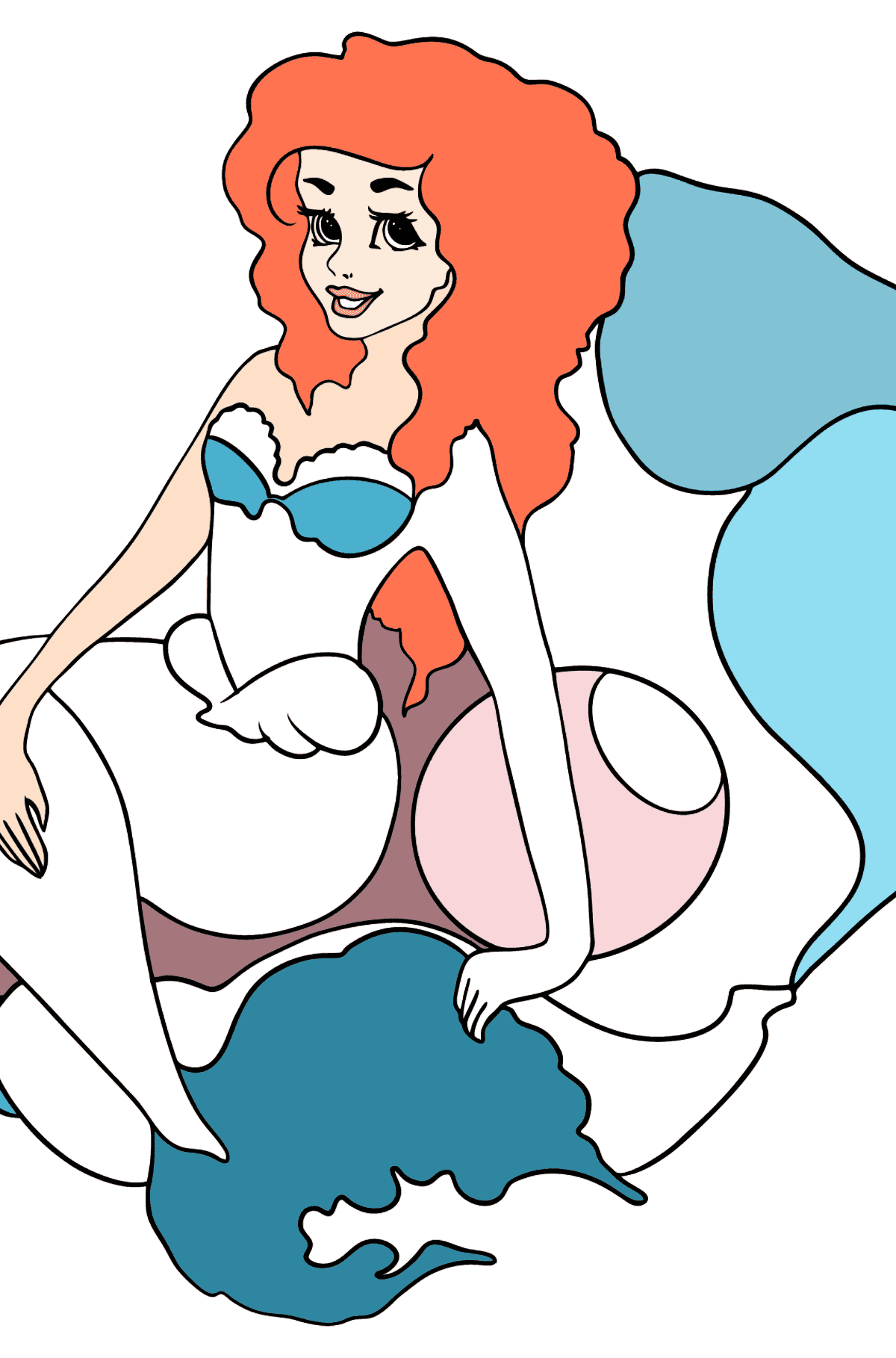 Dibujo para colorear Sirena y concha - Dibujos para Colorear para Niños