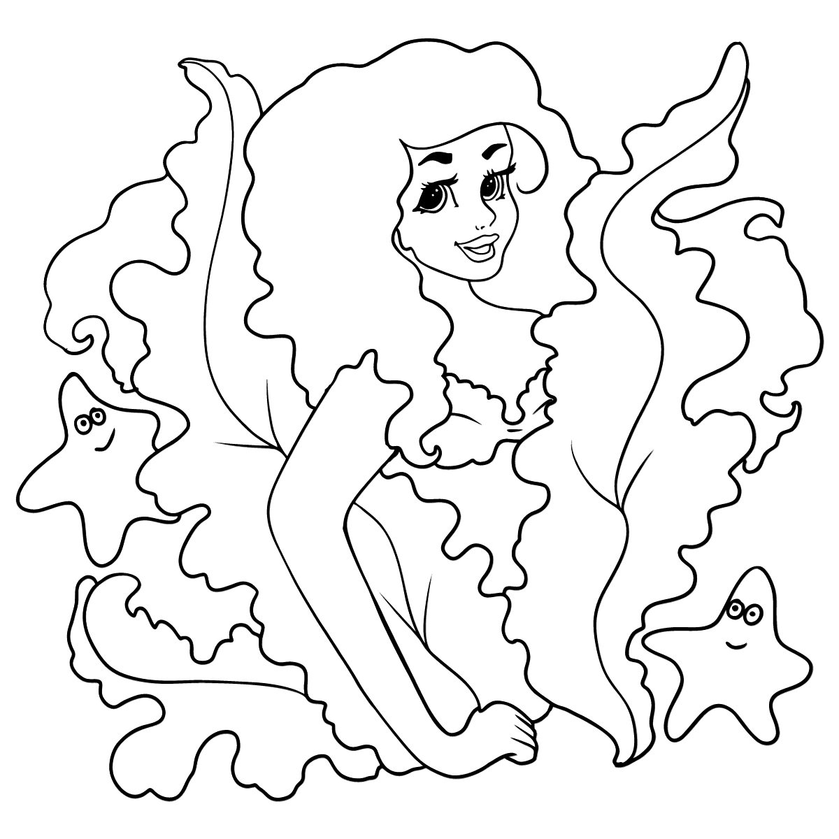Coloring Page Mermaid and starfish ♥ Free Online