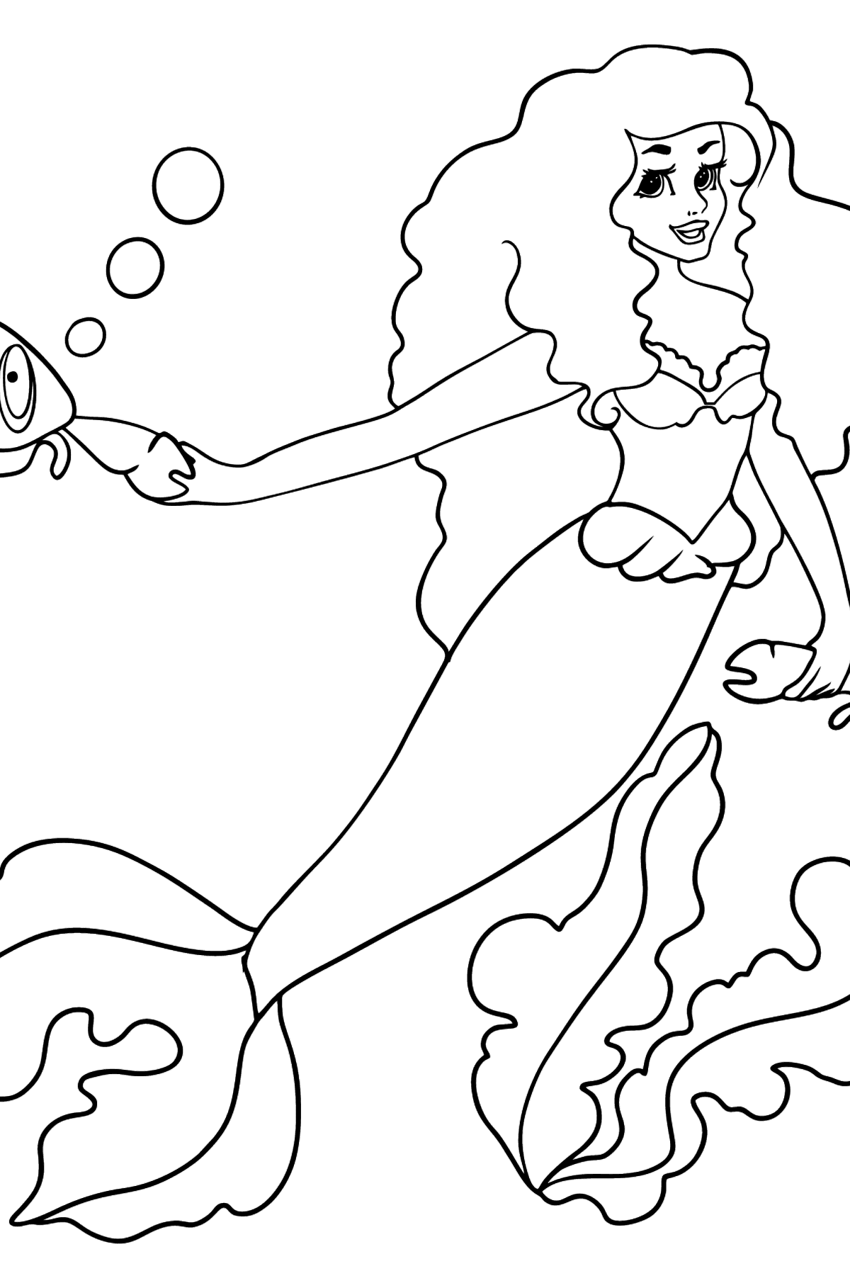 Dibujo para colorear Sirena y dos cangrejos - Dibujos para Colorear para Niños