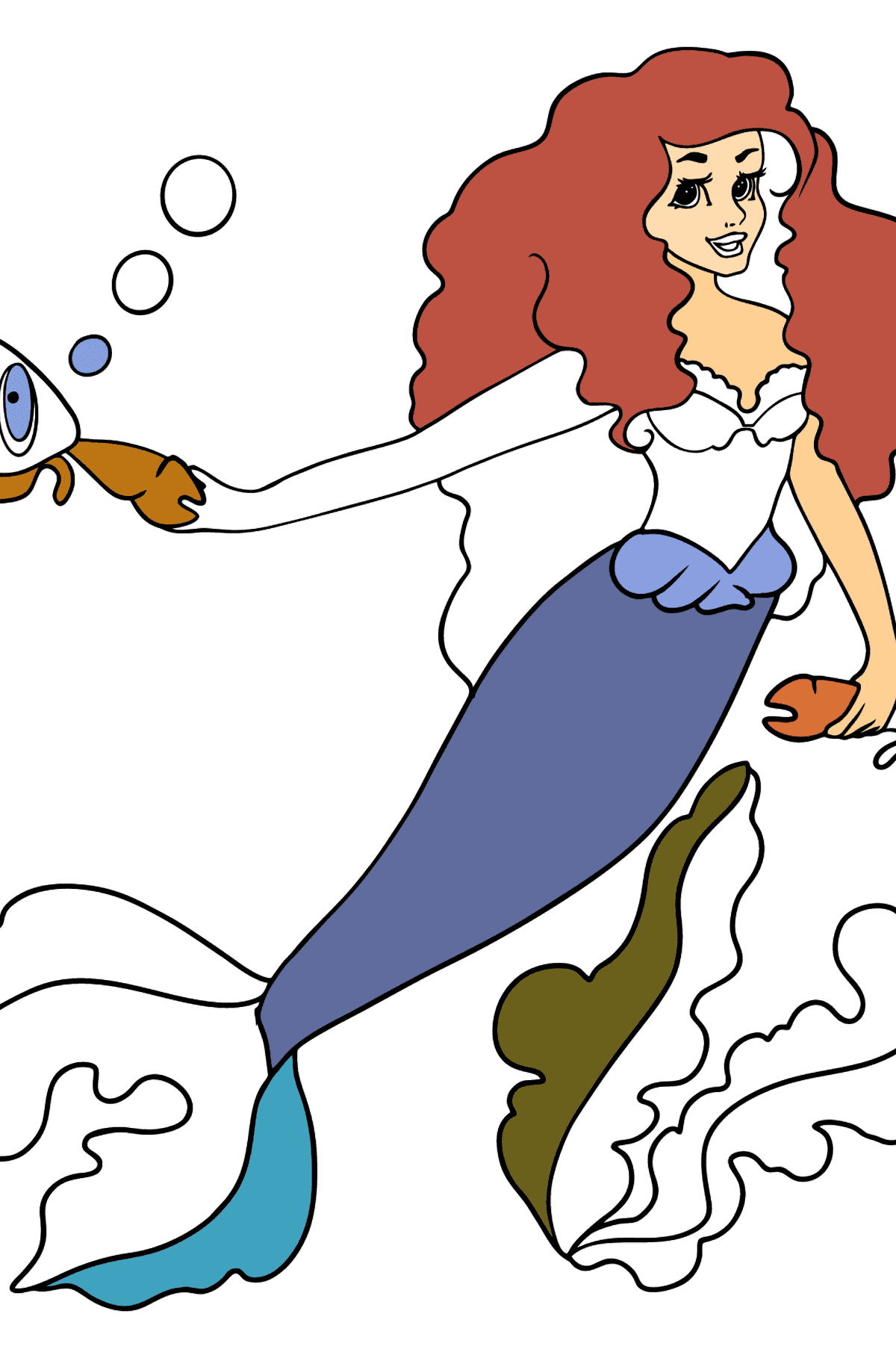 Omalovánka krásná mořská panna v moři - Omalovánky pro děti