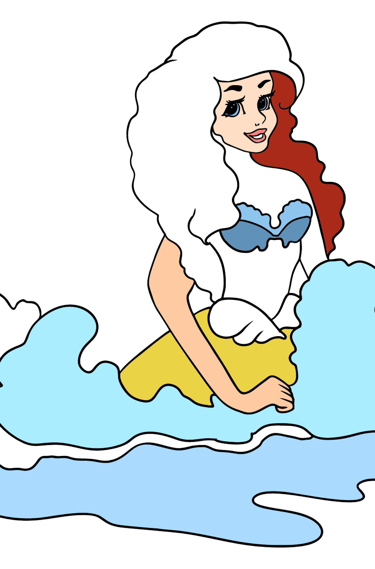 Coloring Page Mermaid on the waves - Coloring Pages for Kids