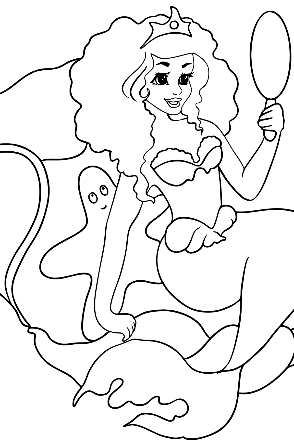 Dibujo para colorear Sirena con corona - Dibujos para Colorear para Niños
