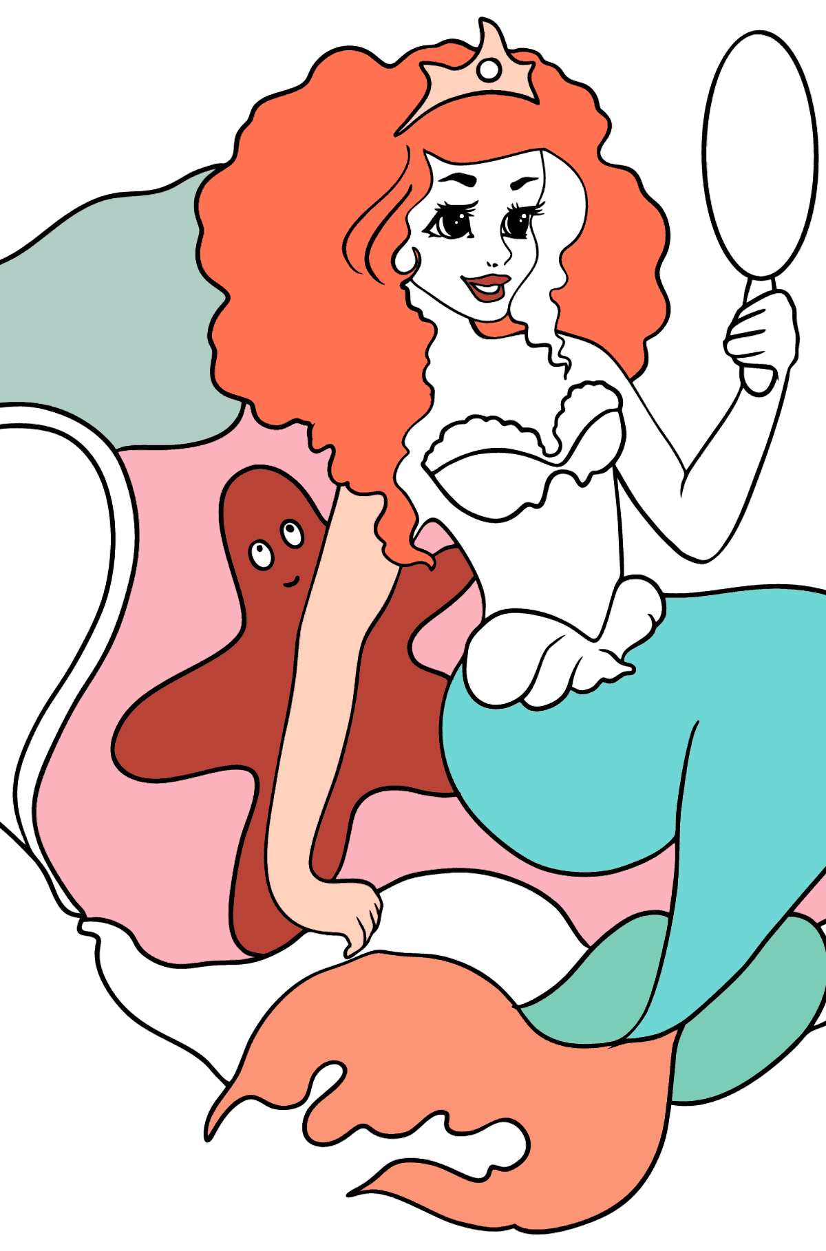 Coloring Page Mermaid with crown - Coloring Pages for Kids