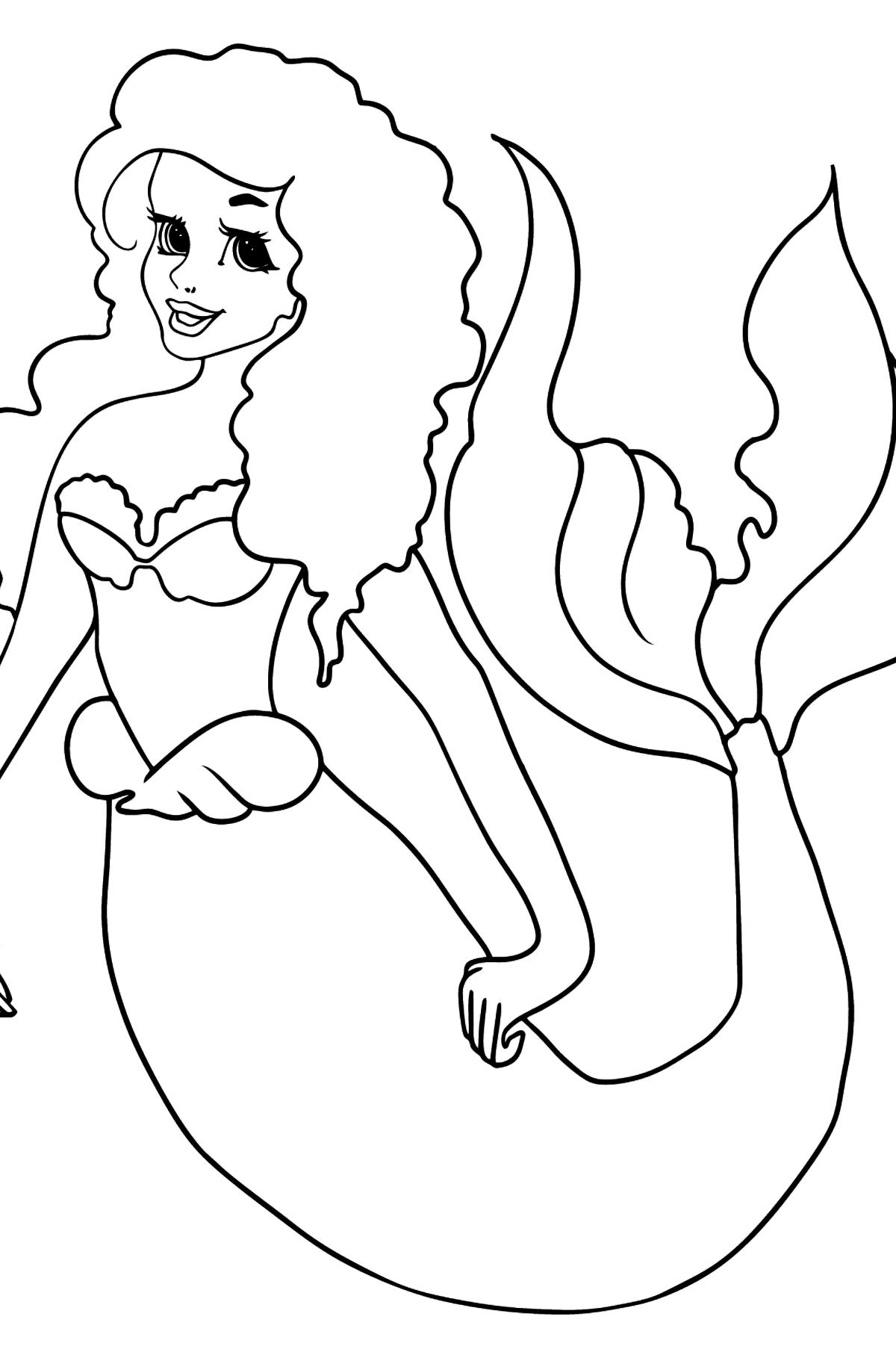 Dibujo para colorear Sirena con cola verde - Dibujos para Colorear para Niños
