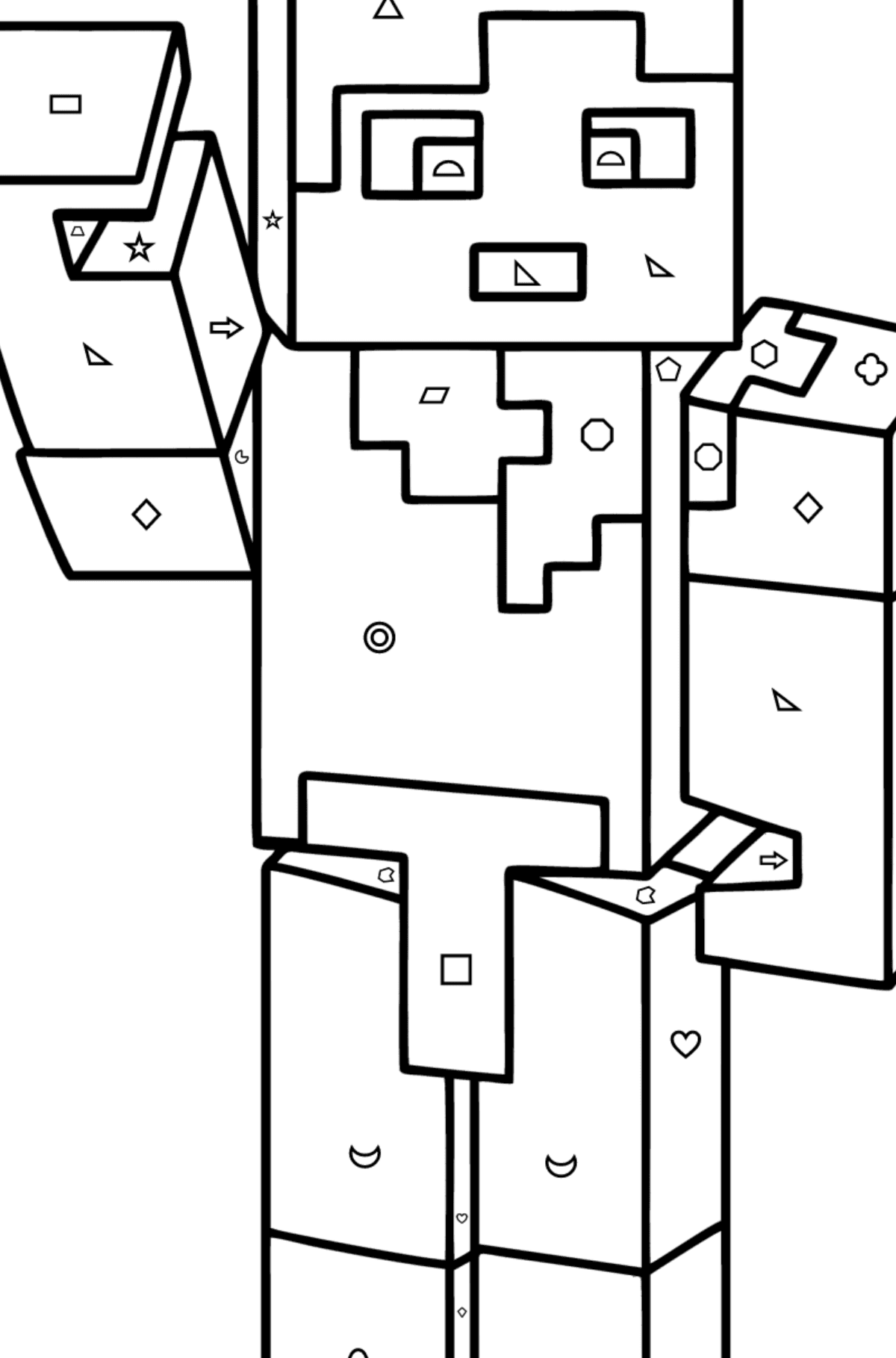 Mewarnai gambar Minecraft Alex - Pewarnaan mengikuti Bentuk Geometris untuk anak-anak