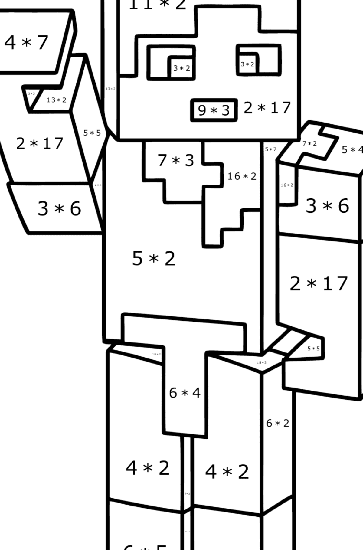 Ausmalbild Minecraft Alex - Mathe Ausmalbilder - Multiplikation für Kinder