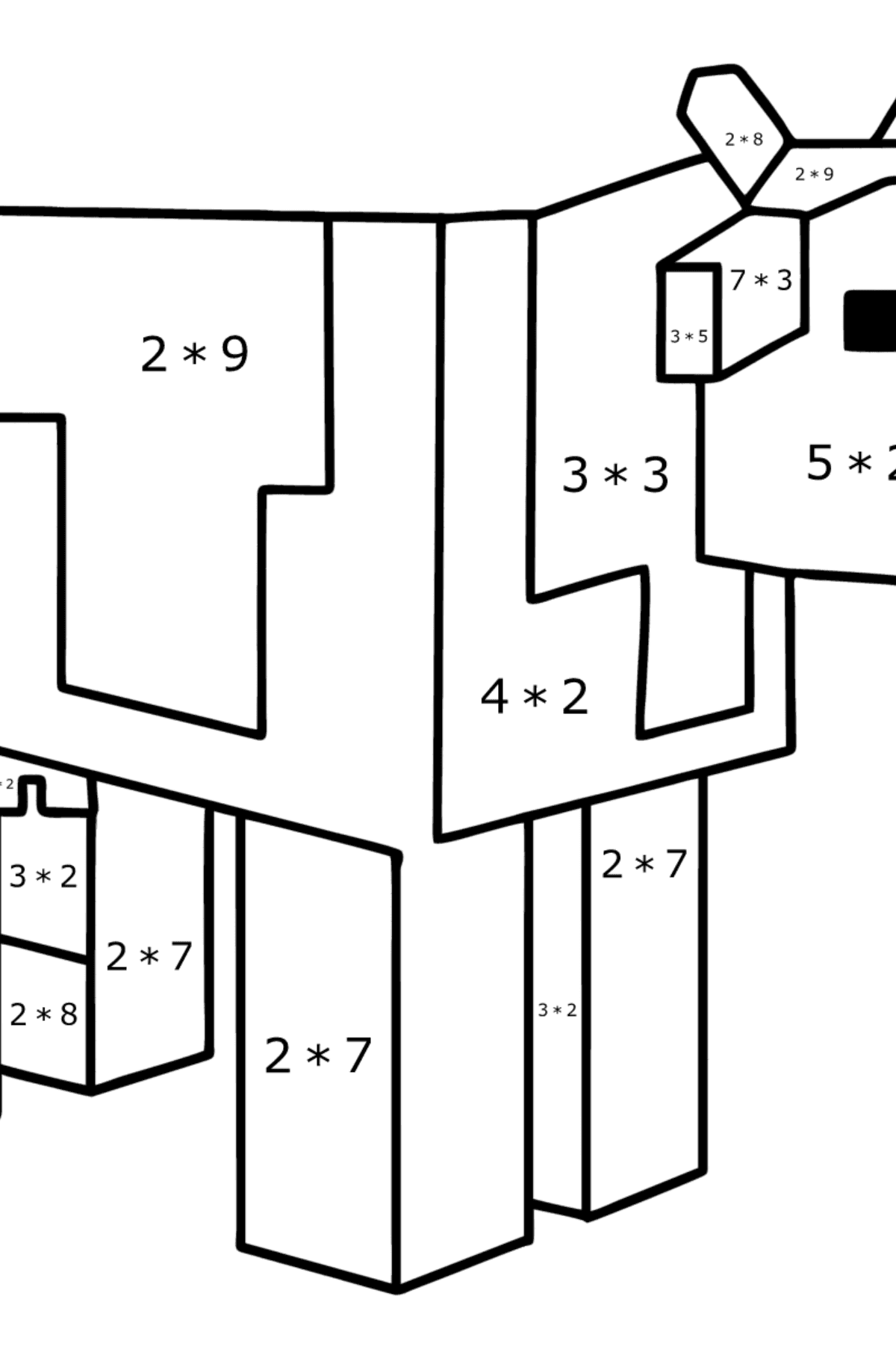 Ausmalbild Minecraft Cow - Mathe Ausmalbilder - Multiplikation für Kinder