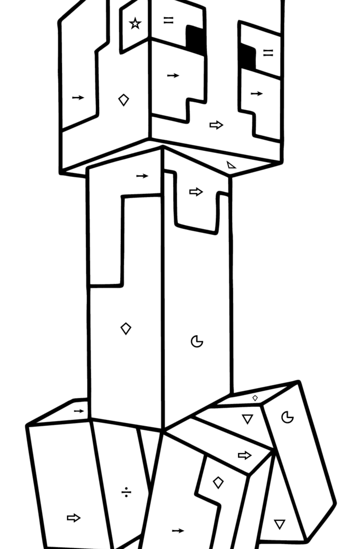 Minecraft Creeper coloring page - Coloring by Symbols and Geometric Shapes for Kids