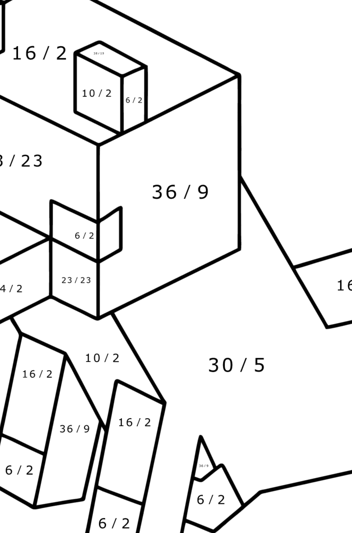 Desenho de Minecraft Fox para colorir - Colorindo com Matemática - Divisão para Crianças