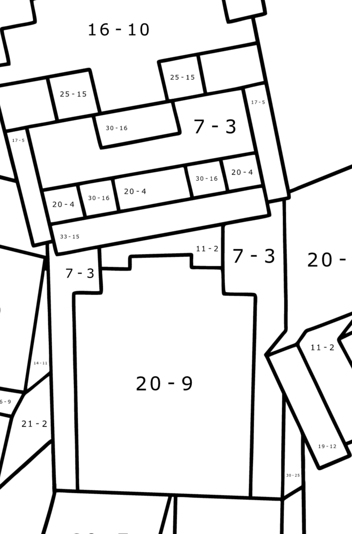 Minecraft Freddy coloring page - Math Coloring - Subtraction for Kids