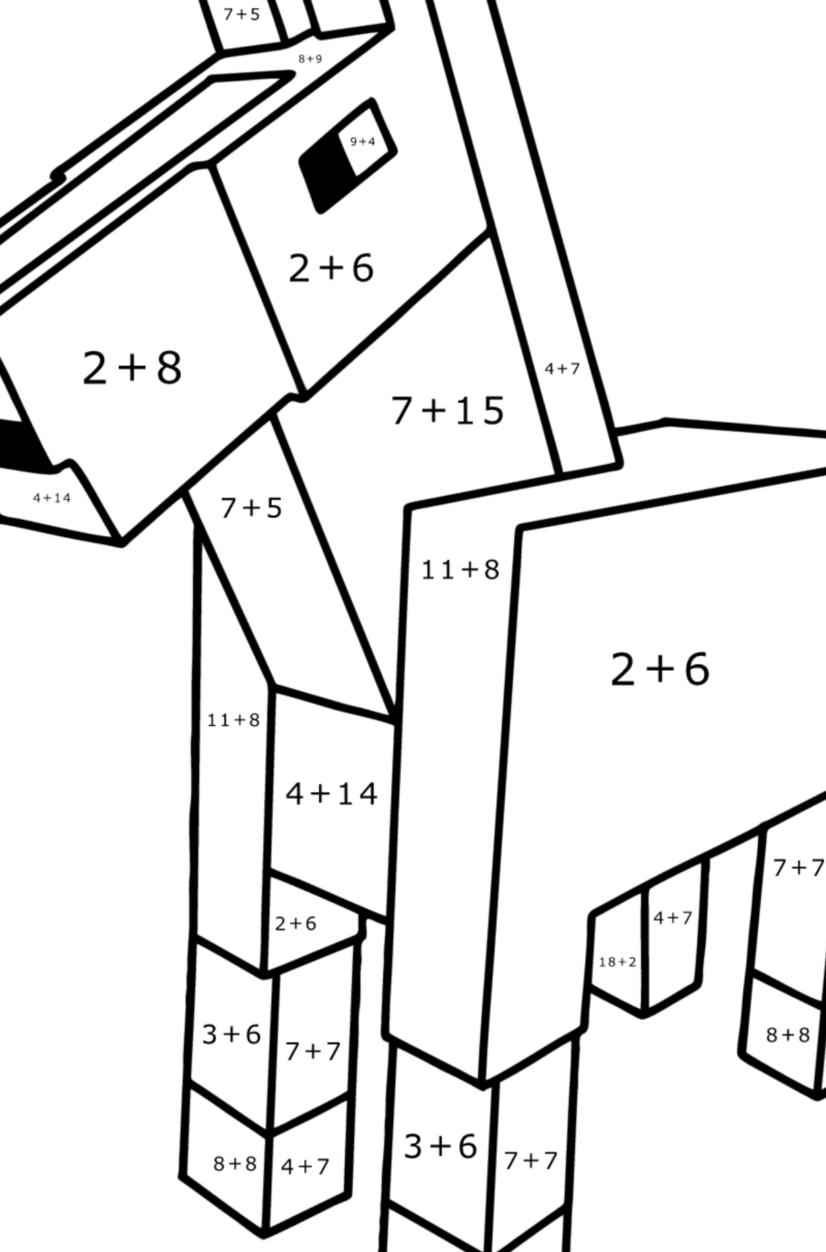 Desenho de Minecraft Horse para colorir - Colorindo com Matemática - Soma para Crianças