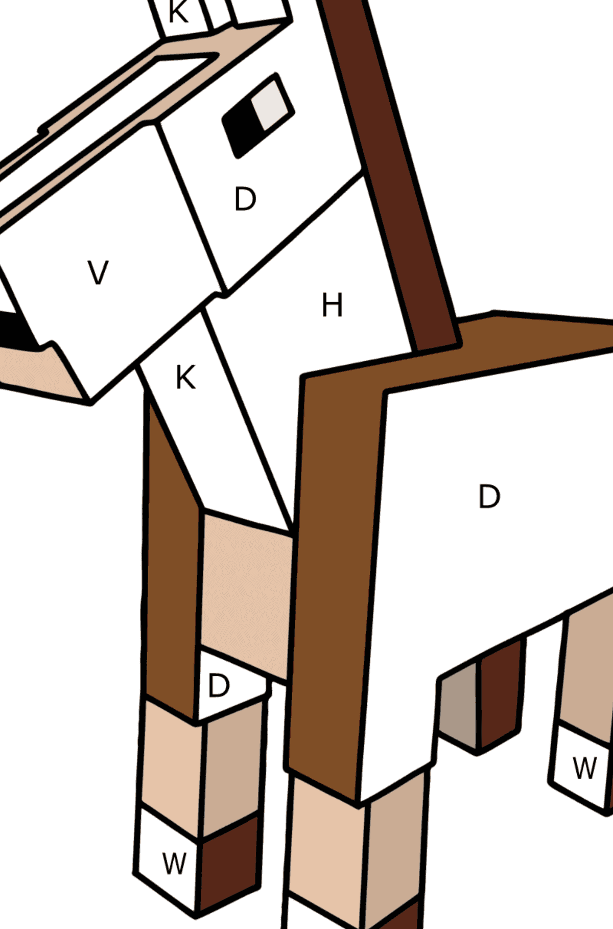 Ausmalbild Minecraft Horse - Ausmalen nach Buchstaben für Kinder