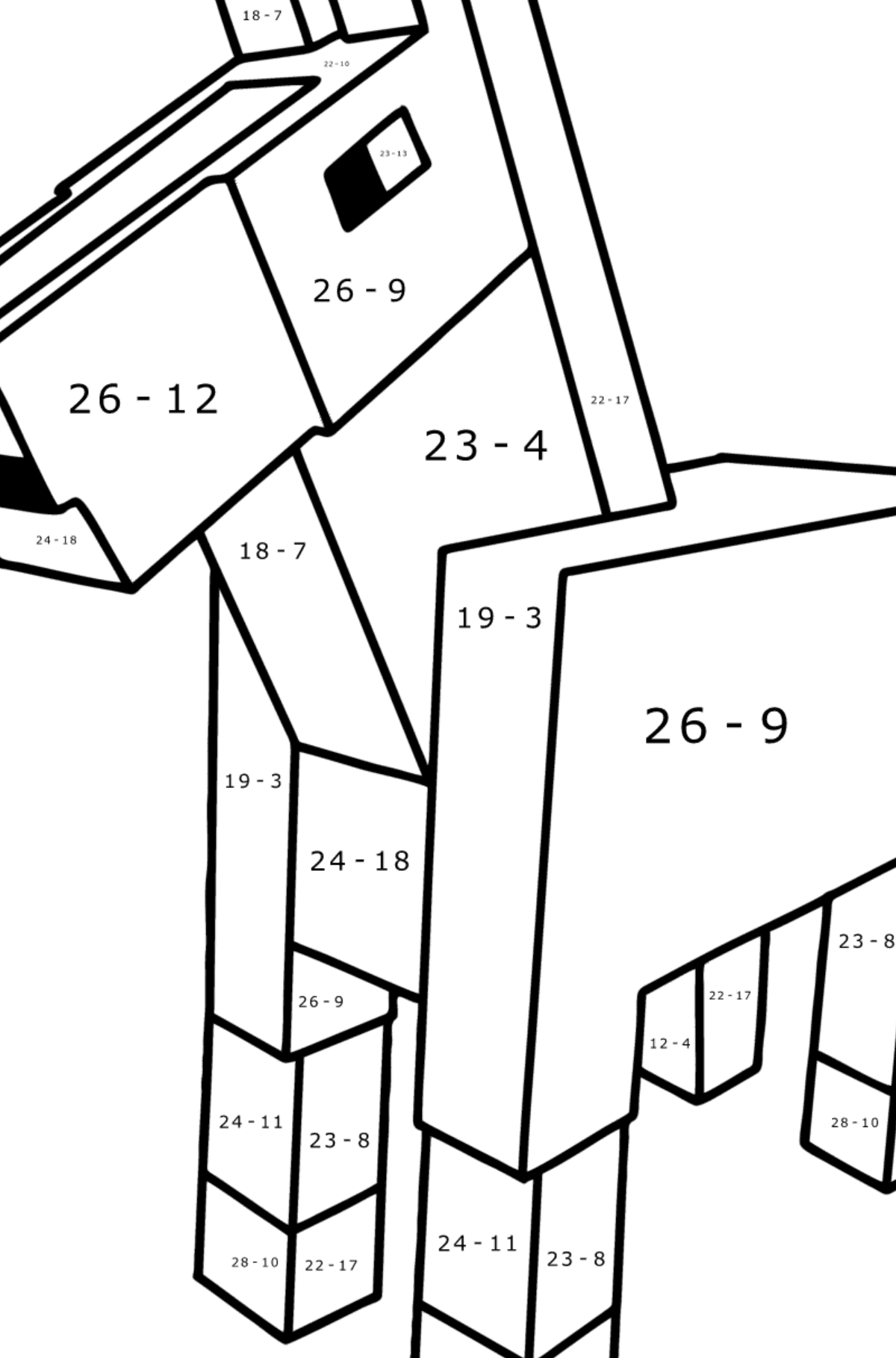 Desenho de Minecraft Horse para colorir - Colorindo com Matemática - Subtração para Crianças
