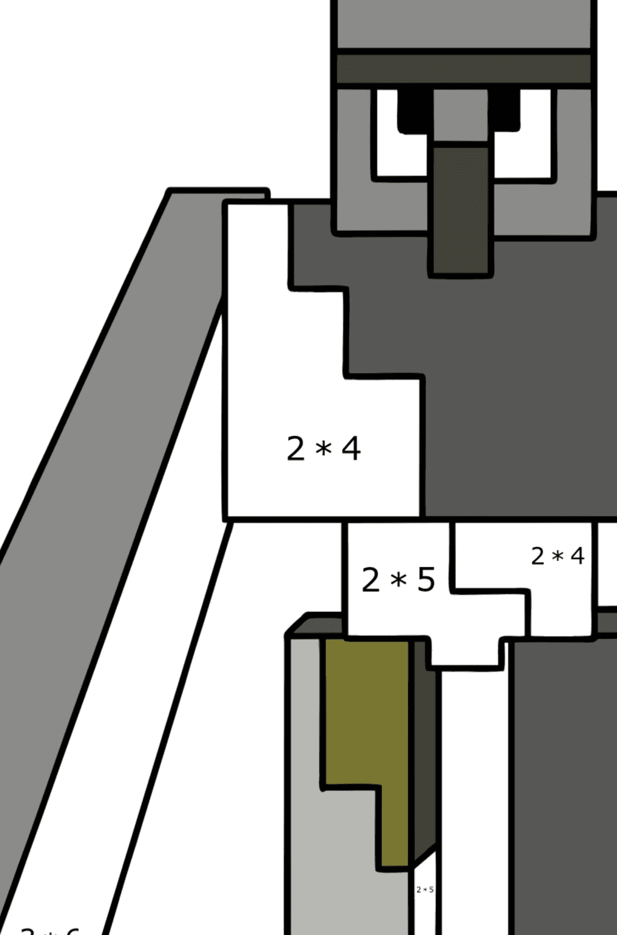 Tegning til fargelegging Minecraft Iron Golem - Matematisk fargeleggingsside - multiplisering for barn