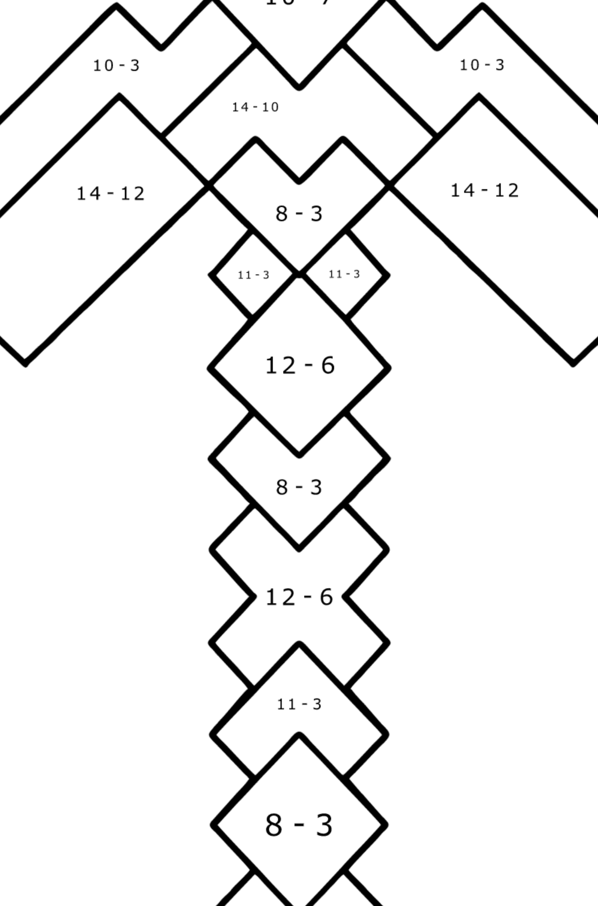 Minecraft Pickaxe coloring page - Math Coloring - Subtraction for Kids
