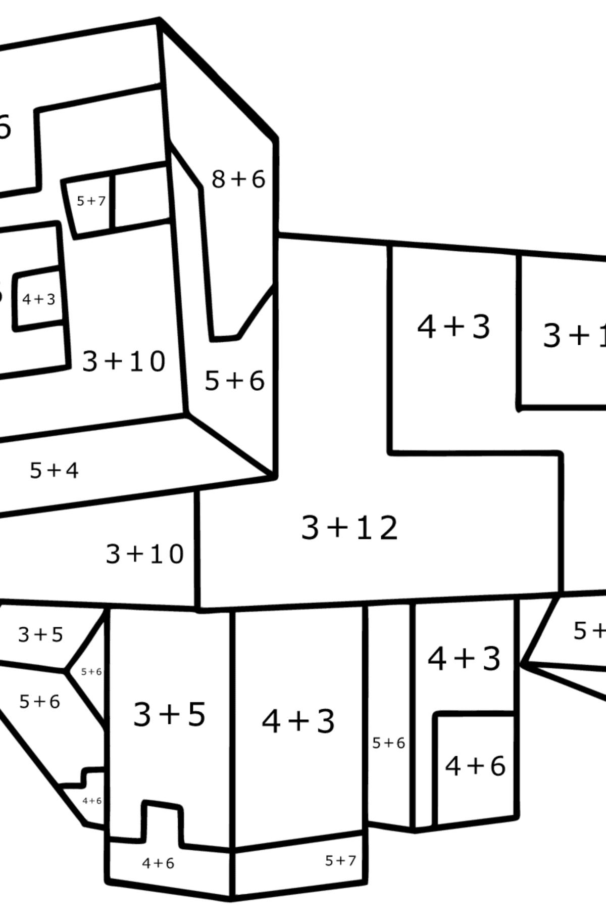Desenho de Minecraft Pig para colorir - Colorindo com Matemática - Soma para Crianças