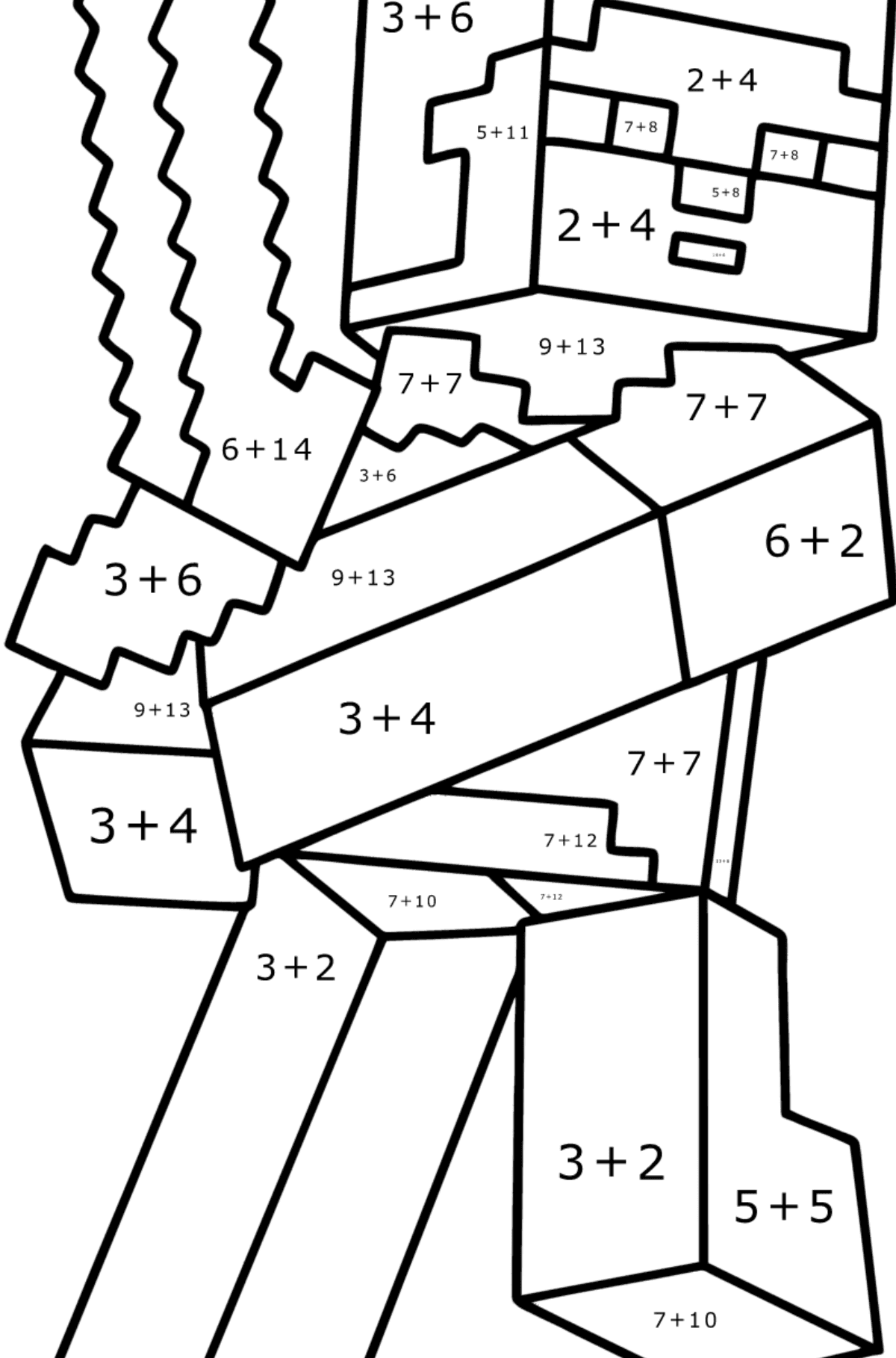 Minecraft Steve coloring page - Math Coloring - Addition for Kids