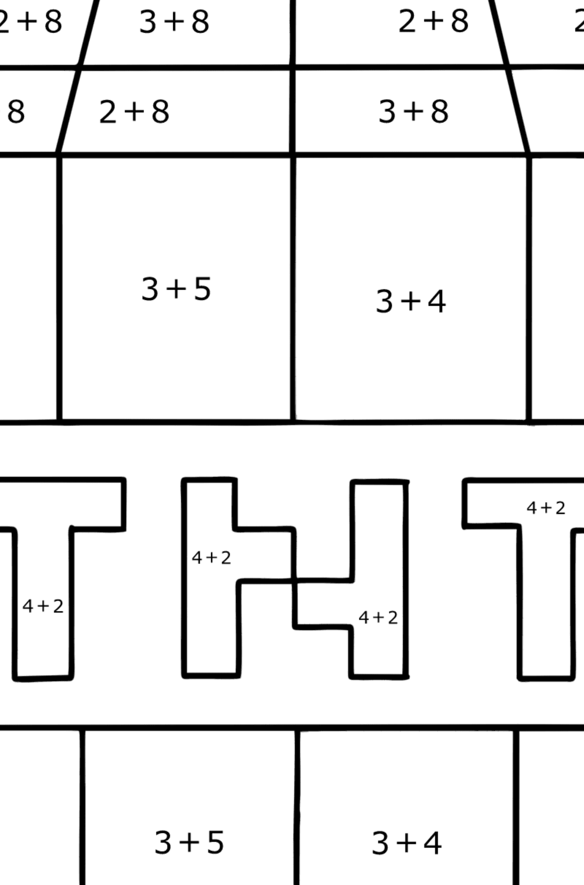 Ausmalbild Minecraft Tnt - Mathe Ausmalbilder - Addition für Kinder
