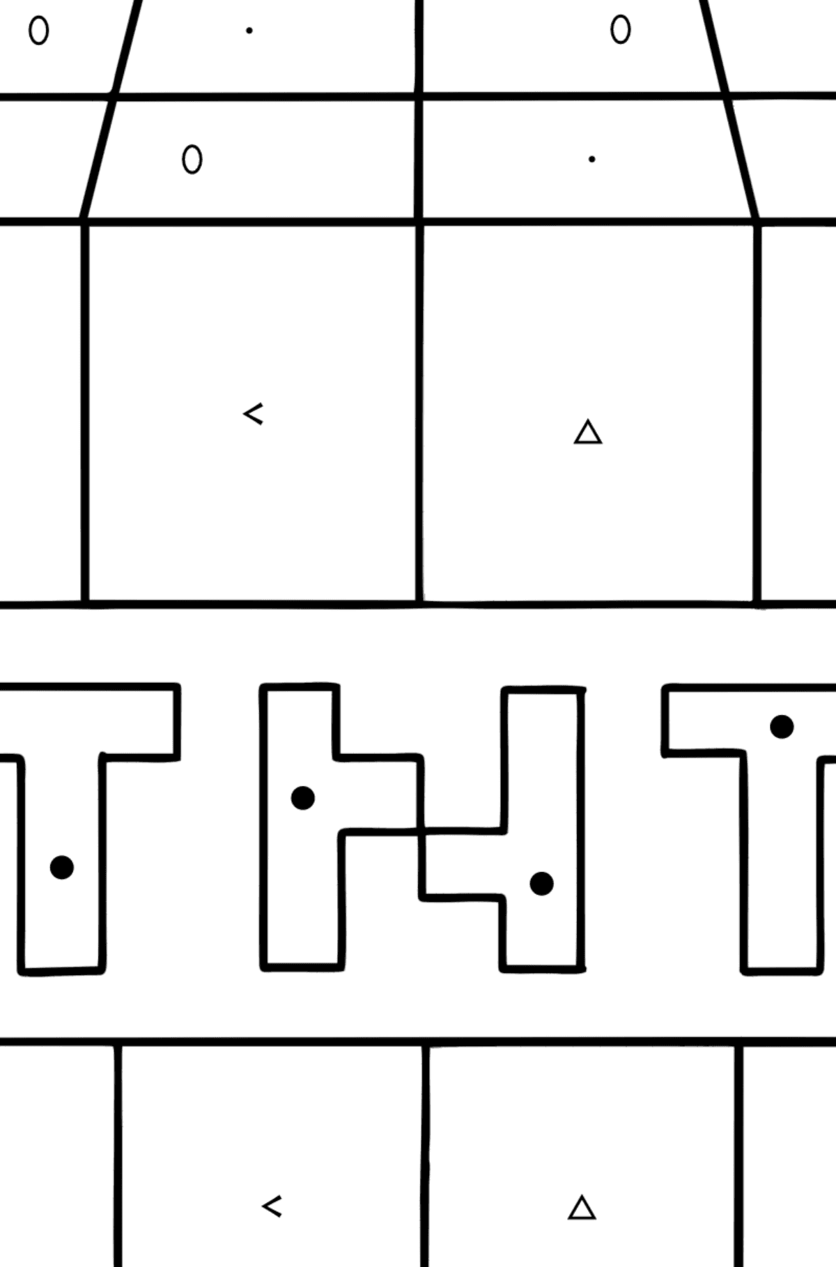 Mewarnai gambar Minecraft Tnt - Pewarnaan mengikuti Simbol dan Bentuk Geometri untuk anak-anak