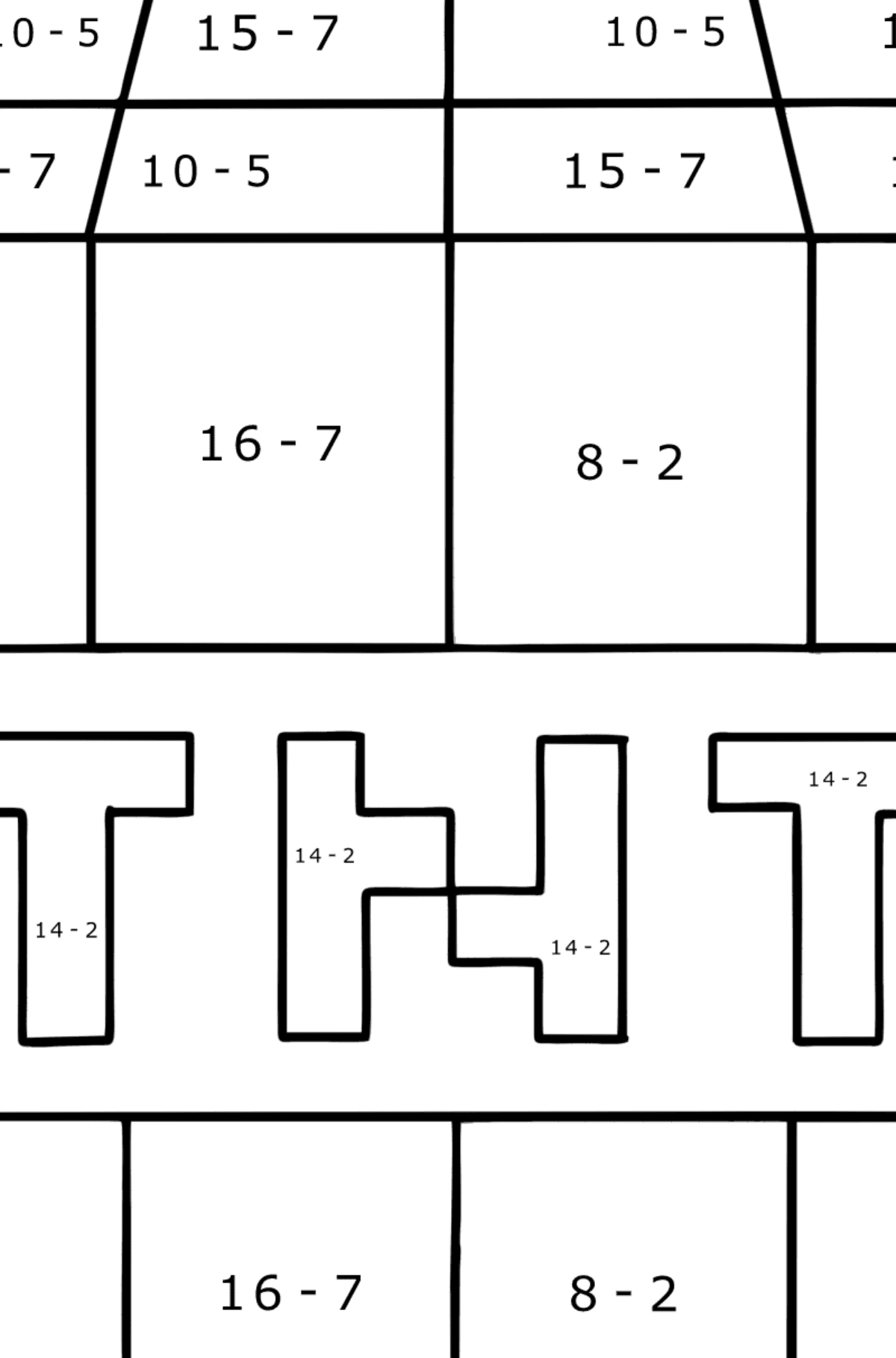Ausmalbild Minecraft Tnt - Mathe Ausmalbilder - Subtraktion für Kinder