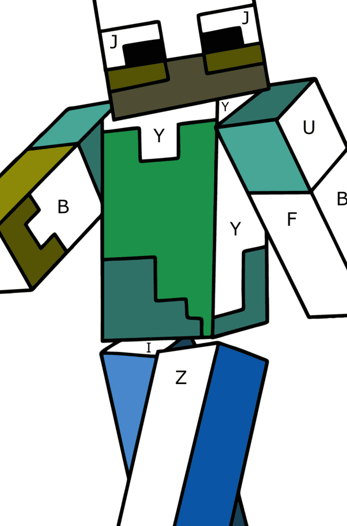 Kifestő Minecraft Zombie - Színezés betű szerint gyerekeknek