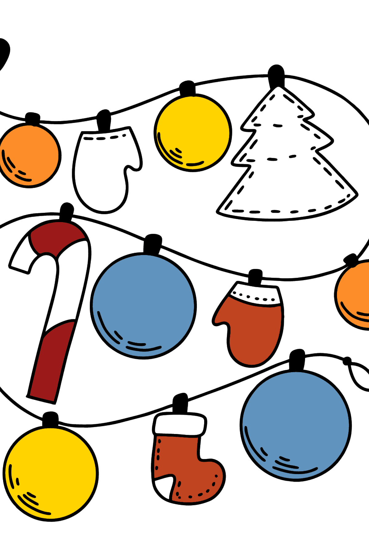 Tegning til farvning sød juleguirlande - Tegninger til farvelægning for børn