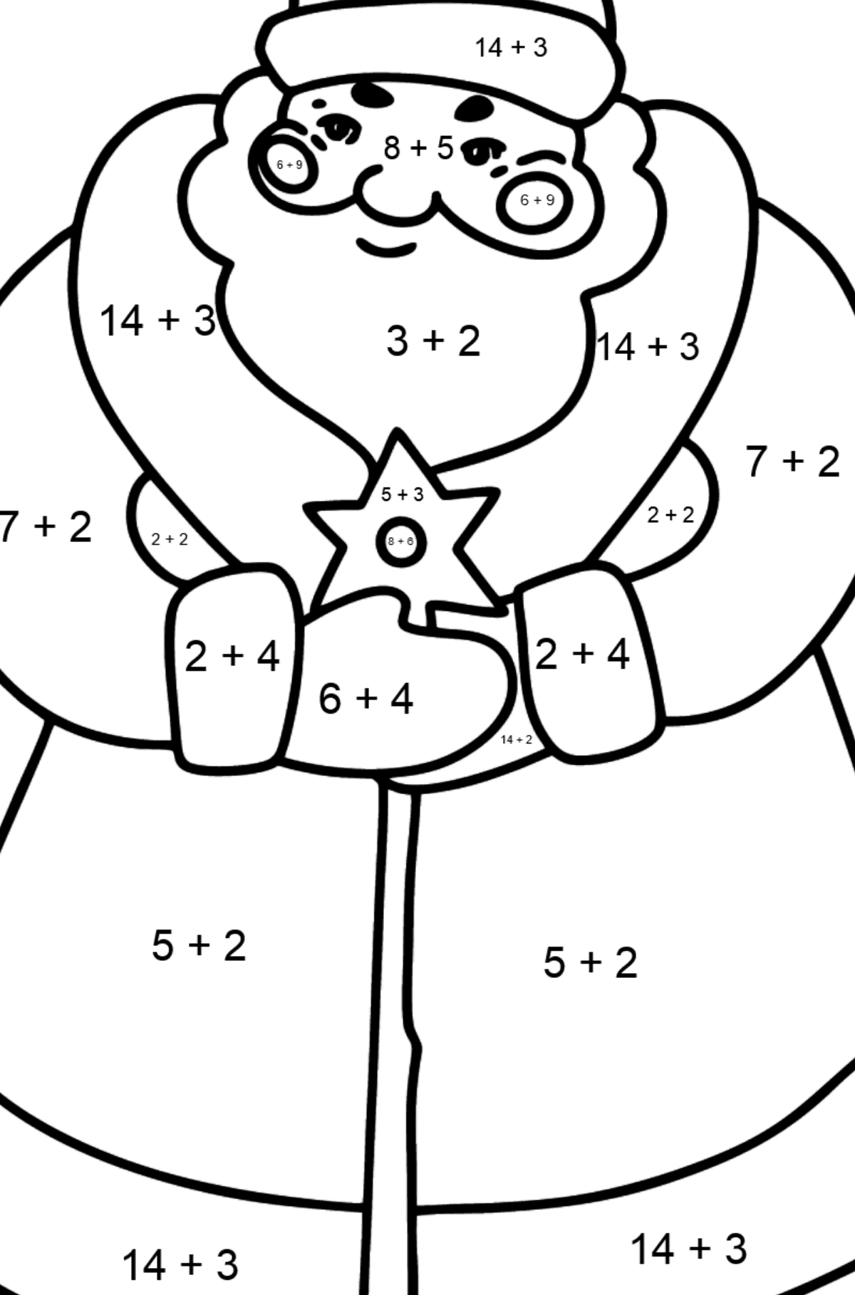Розмальовка Добрий Дід Мороз - Математична Розмальовка Додавання для дітей